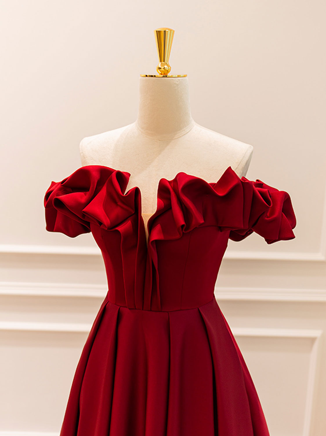 Elegant A-Line Off Shoulder Satin Burgundy Evening Dress for Women - Perfect for Cocktail Parties, Weddings & Special Occasions