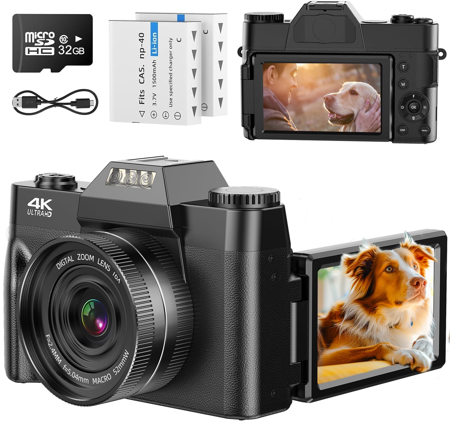 4K Digital Camera with AutoFocus & 16X Zoom - 56MP Vlogging Camera for YouTube, 3.0