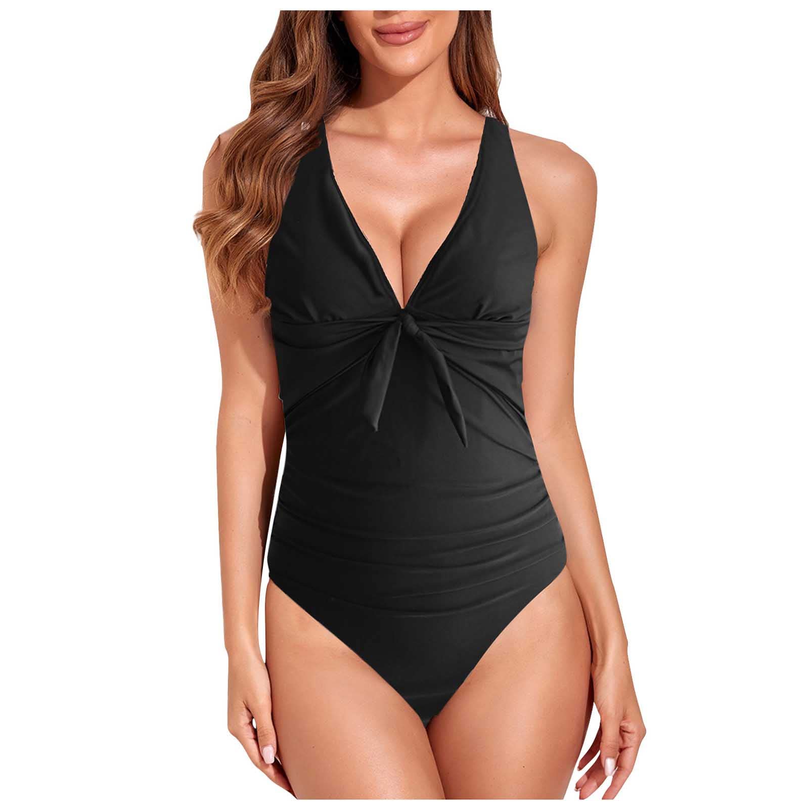 Sexy Women's Bikini Set - Polka Dot & Solid Color Deep V One-Piece Swimsuit with Chest Pads | Perfect for Beach Vacation, Pool Party & Summer Getaway