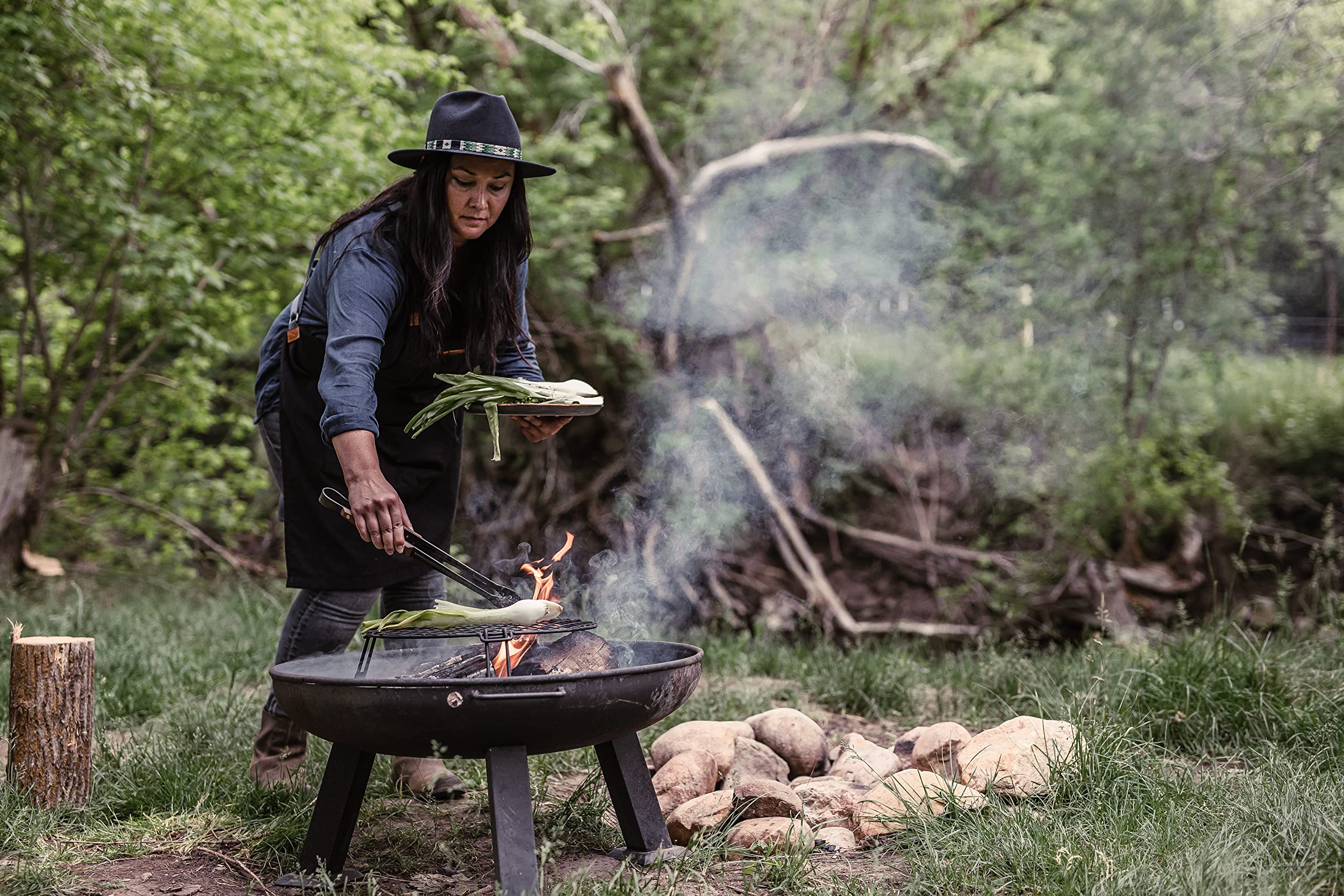 Barebones Heavy Duty Fire Pit Grill for Outdoor Cooking - Camping, Backyard BBQ, Open Pit Grilling & More - Perfect for Campgrounds, Picnics & Patio Gatherings