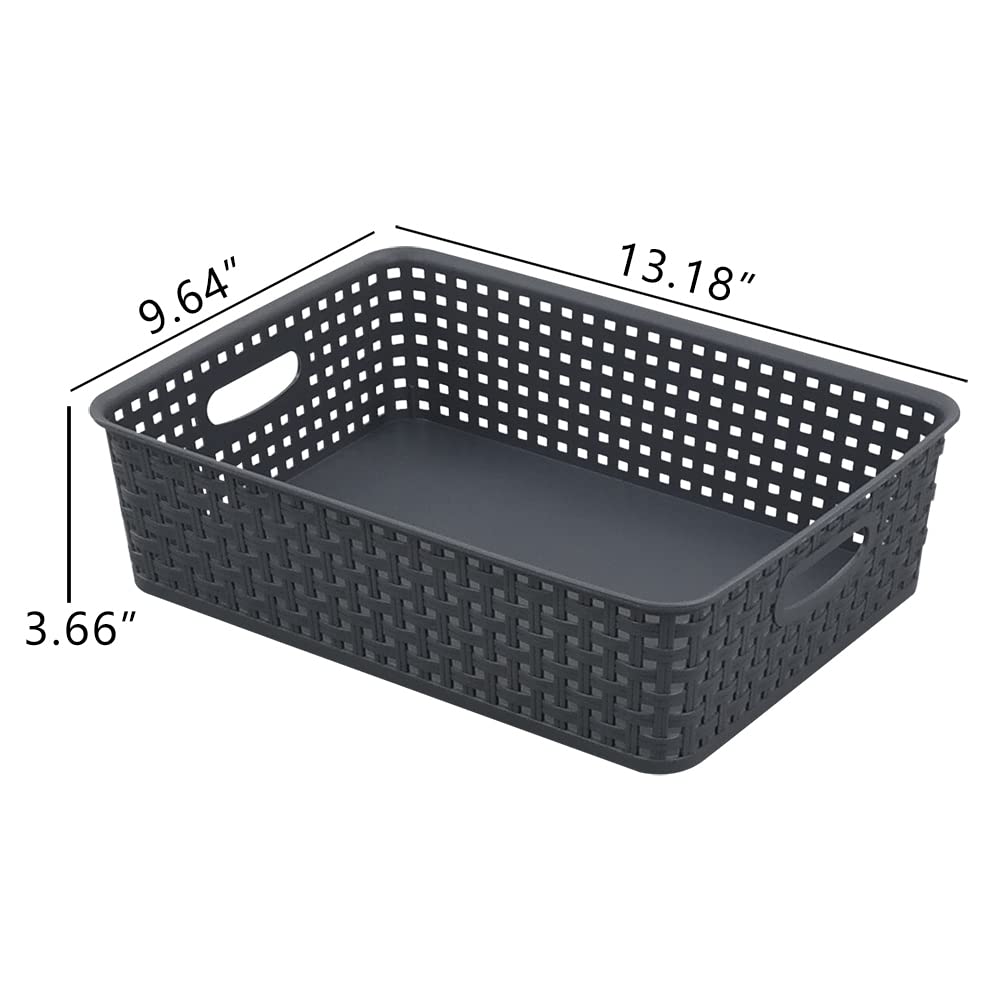 Idotry 4-Pack Plastic Paper Storage Baskets - Gray Organizer Bins for Office, Home & Classroom Organization