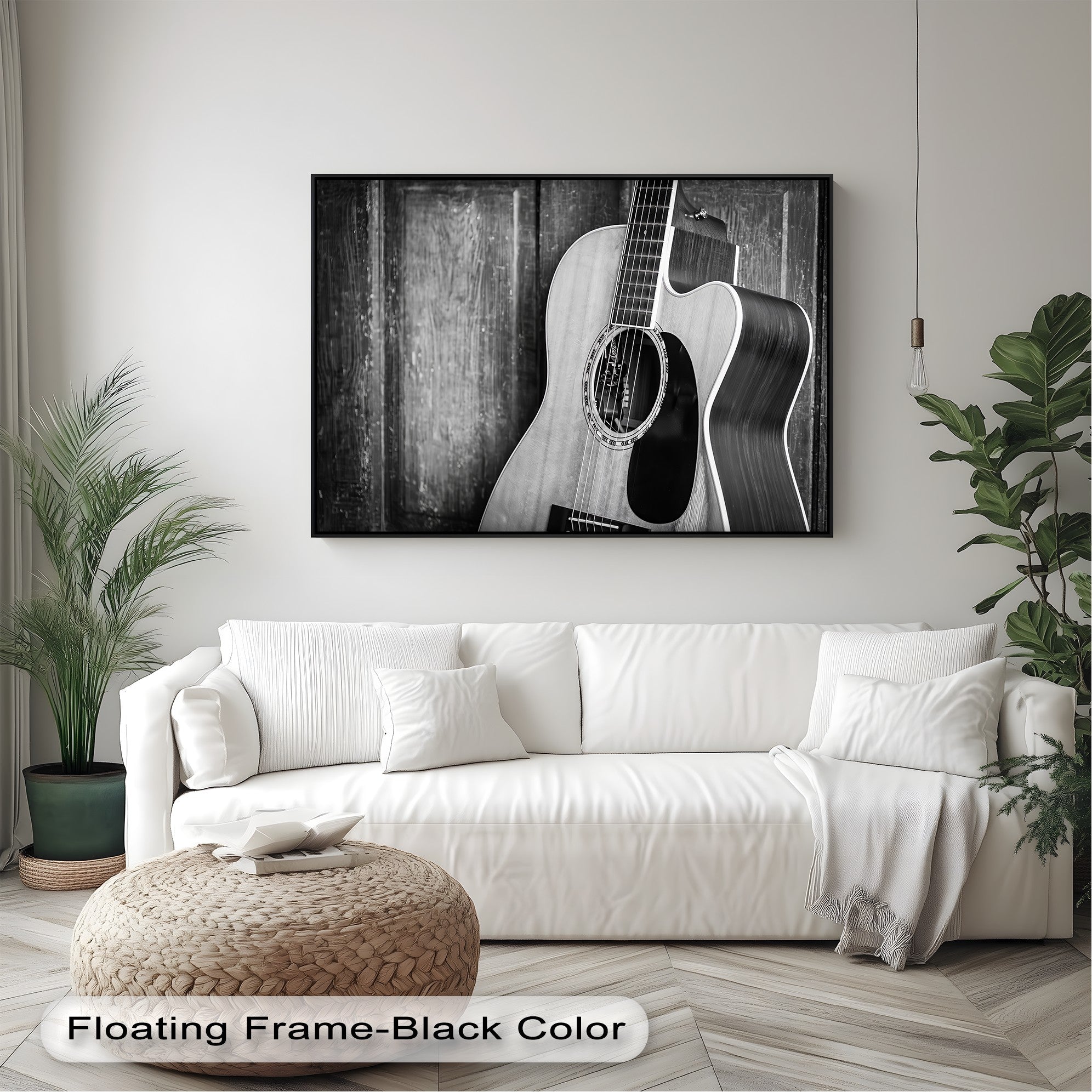 Acoustic Soul - Black and White Guitar Music Canvas Wall Art Print for Home & Office Decor - Perfect for Living Room, Bedroom, Studio