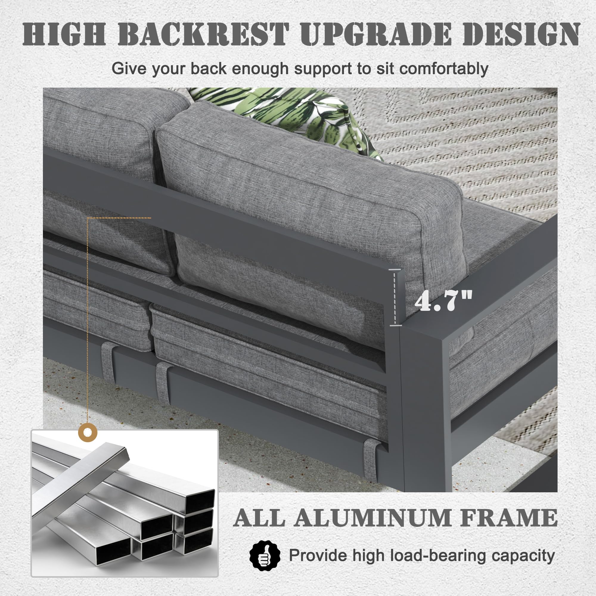 Modern 4-Piece Aluminum Patio Set - Outdoor Sectional Sofa & Coffee Table for Garden Relaxation