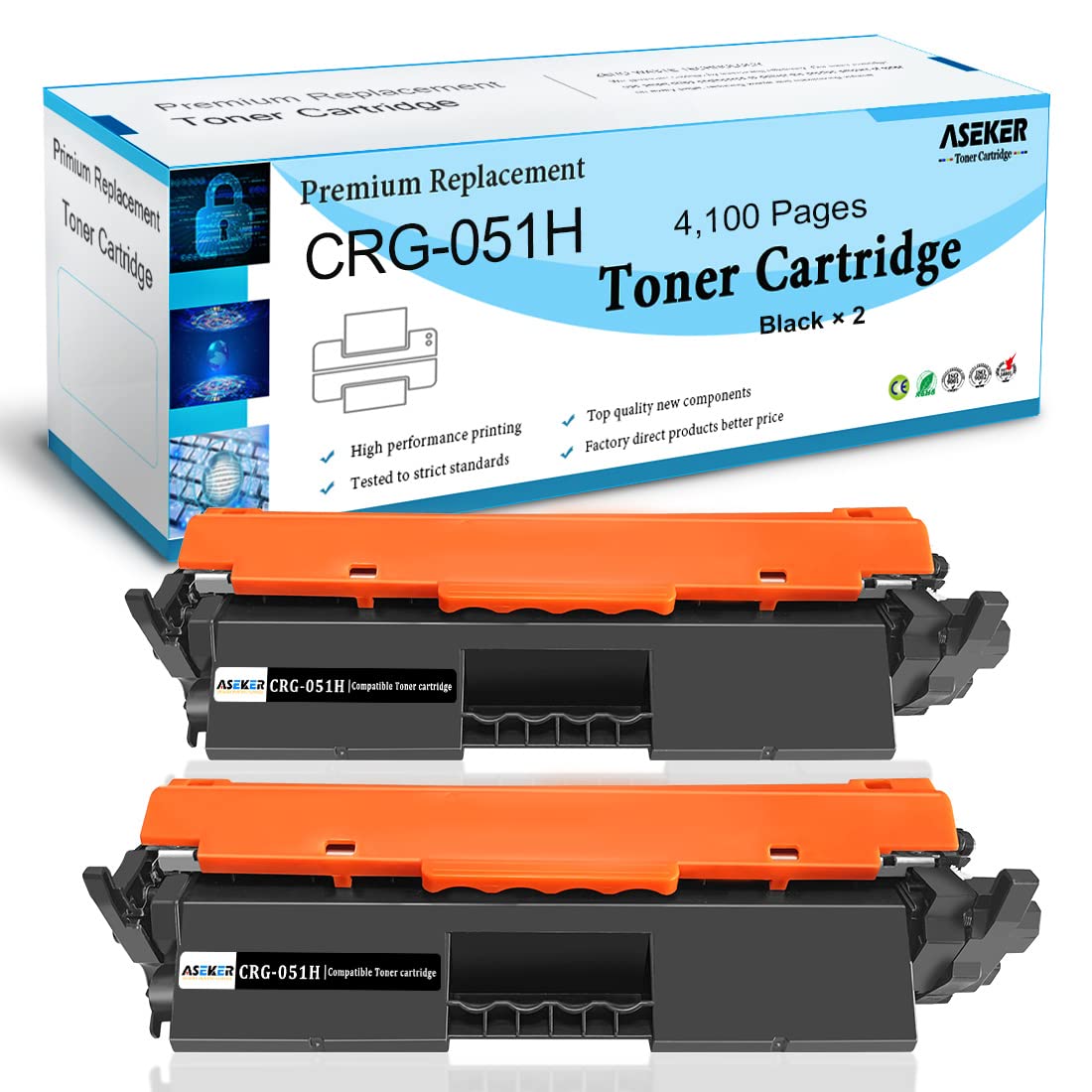 Compatible CRG-051 Toner Cartridge for Canon LBP162dw MF260 Printers - 2 Pack Black for Office Printing