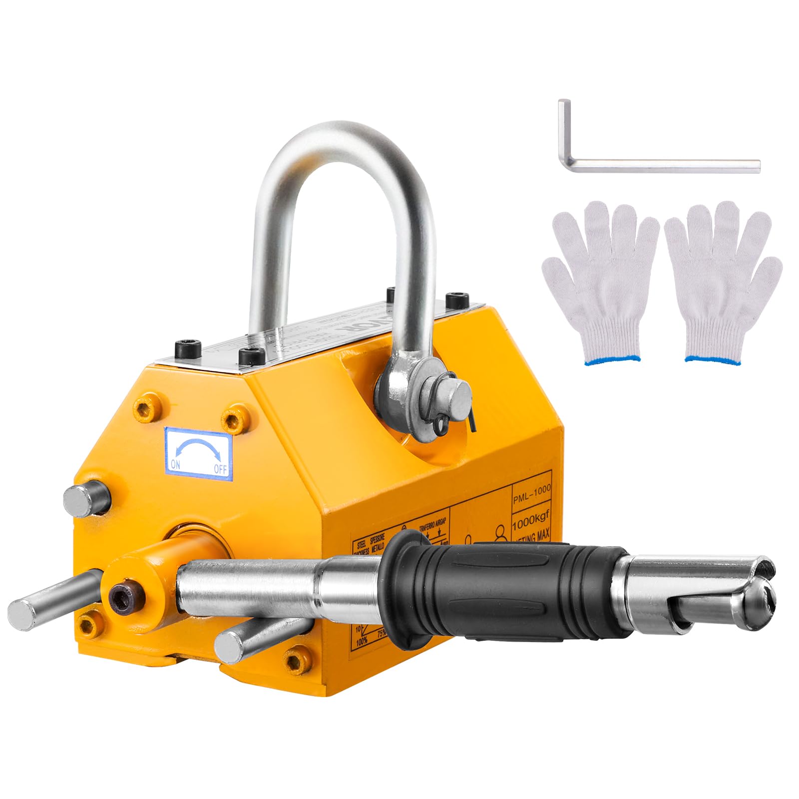 VEVOR 2200lbs Permanent Magnetic Lifter with Quick Release - Heavy Duty 1000kg Neodymium Magnet for Steel Plates, Blocks & Machinery - 2.5 Safety Factor - Ideal for Construction, Workshops & Industrial Lifting Operations