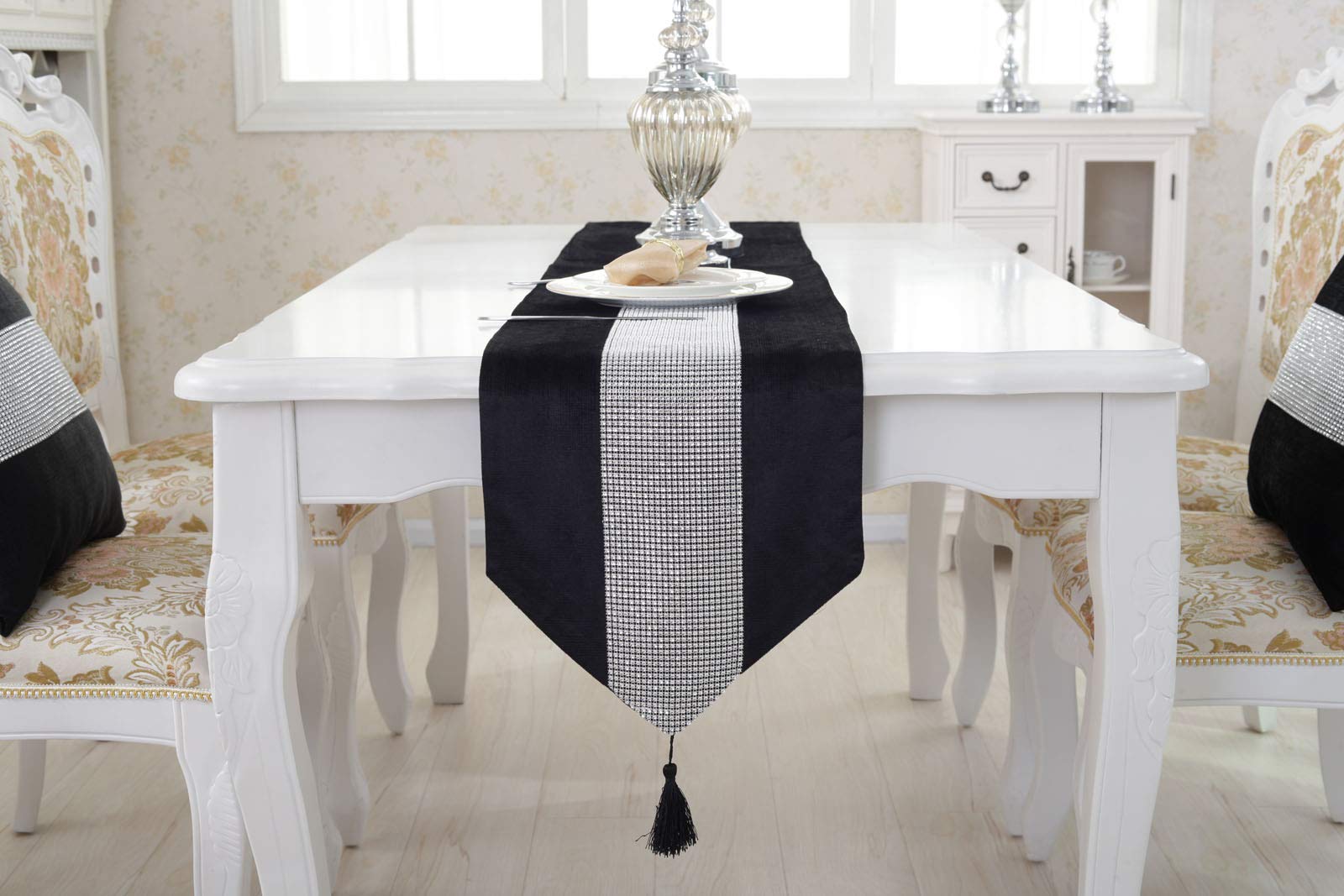 13x72 Inch Sequined Table Runner with Rhinestones - Elegant for Weddings & Parties