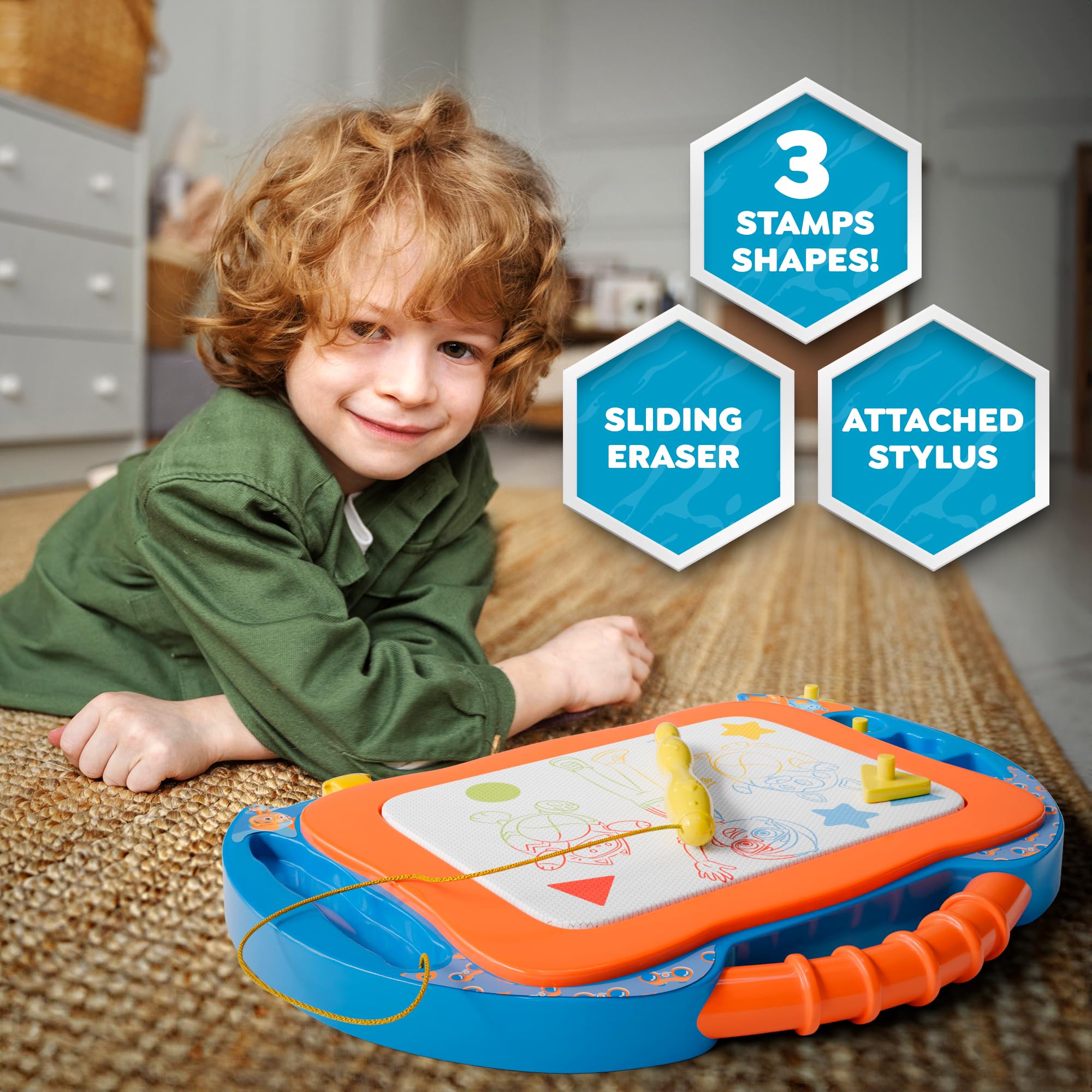 Blippi Magnetic Drawing Board for Kids - LCD Writing Tablet with Stand, Pen & Stamps - Educational Learning Toy for Toddlers 3+ Years - Perfect for Home, Travel & Preschool Activities