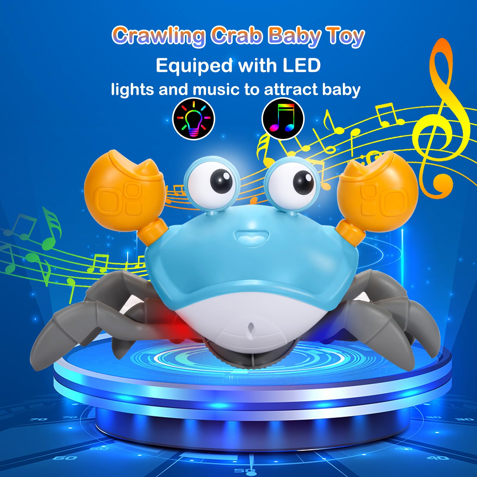 Rechargeable LED Music Baby Crab Toy - Crawling Infant Gift for 0-4 Years | Tummy Time & Sensory Play