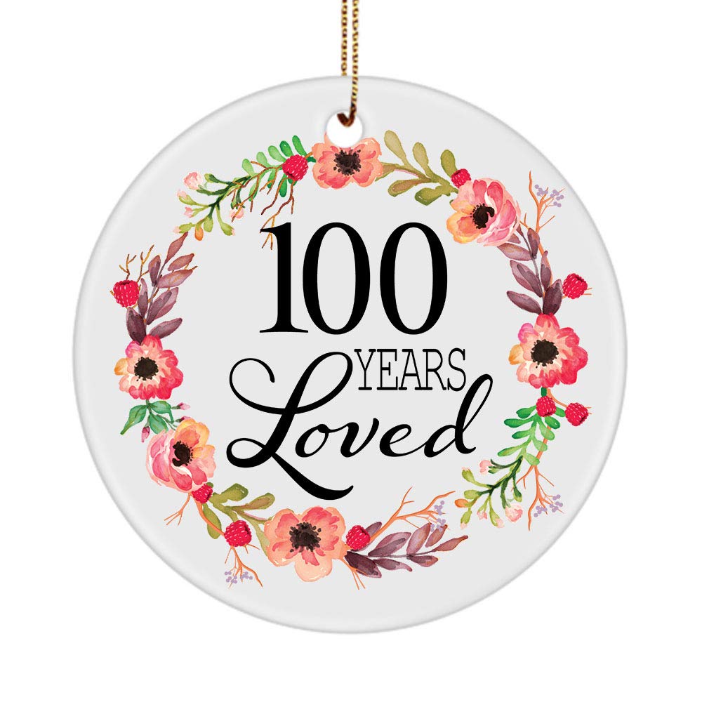 100th Birthday Christmas Ornament - 100 Years Loved Ceramic Keepsake - Perfect Gift for Women Born in 1920 - Vintage Round Holiday Decoration for Centenarian Celebration & Party Decor