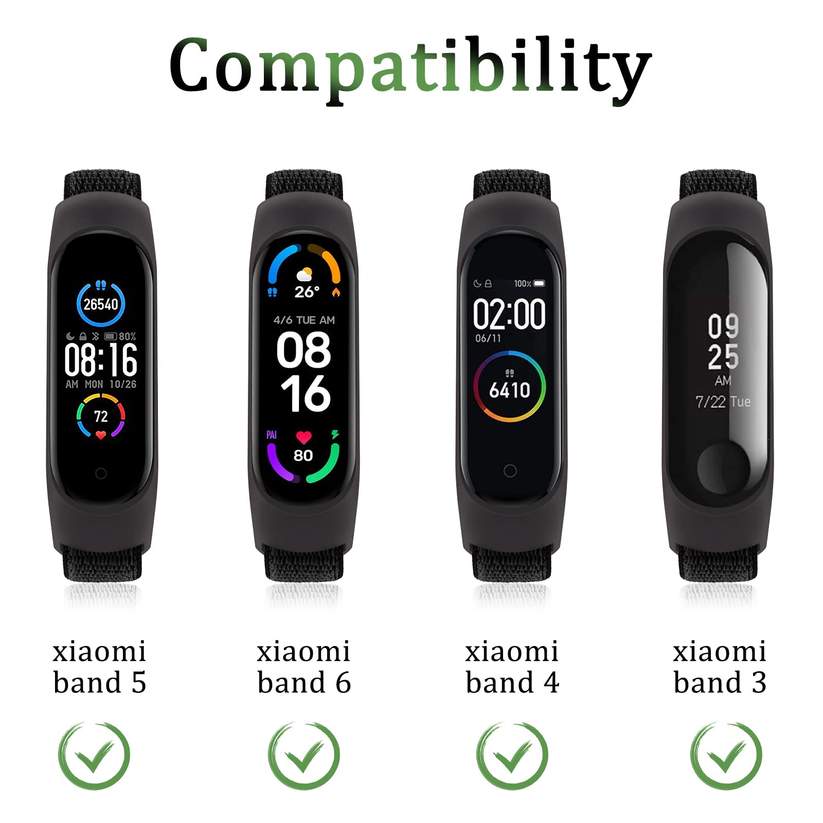Tobfit Replacement Band for Xiaomi Mi Band 6/5/4/3 & Amazfit Band 5 - Soft Breathable Nylon Wrist Strap - Perfect for Workouts, Running, Swimming & Daily Wear