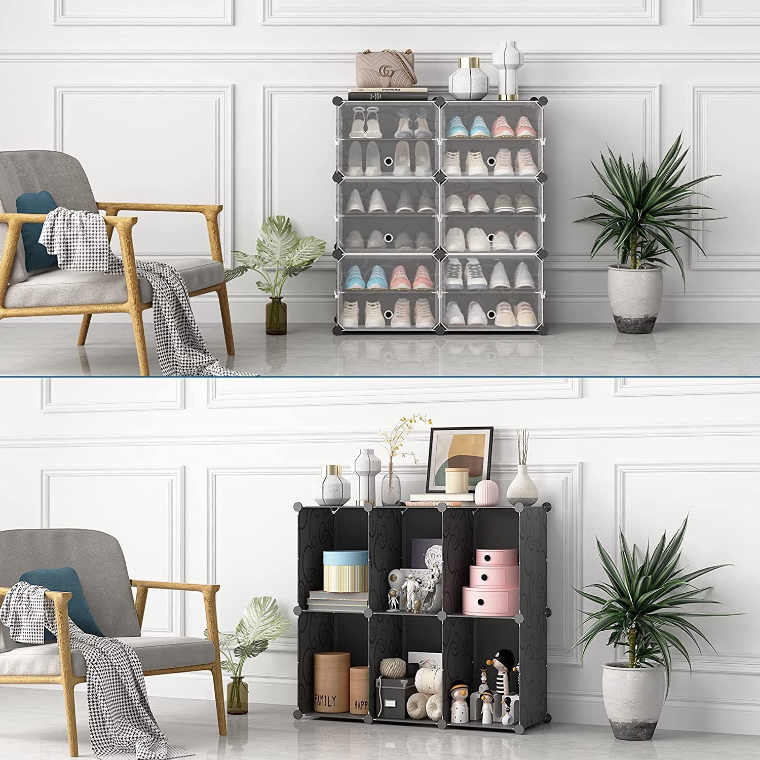 Aeitc 48-Pairs Expandable Stackable Shoe Rack Organizer with Door - Space Saving Shoe Storage Cabinet for Entryway, Hallway & Closet - Perfect for Small Spaces & Apartment Organization (Black)