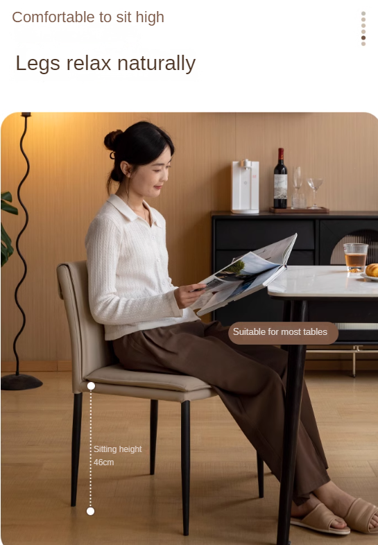 Premium Organic Leather Iron Light Luxury Soft Backrest Chair - Elegant Home Office & Lounge Seating for Comfort & Style