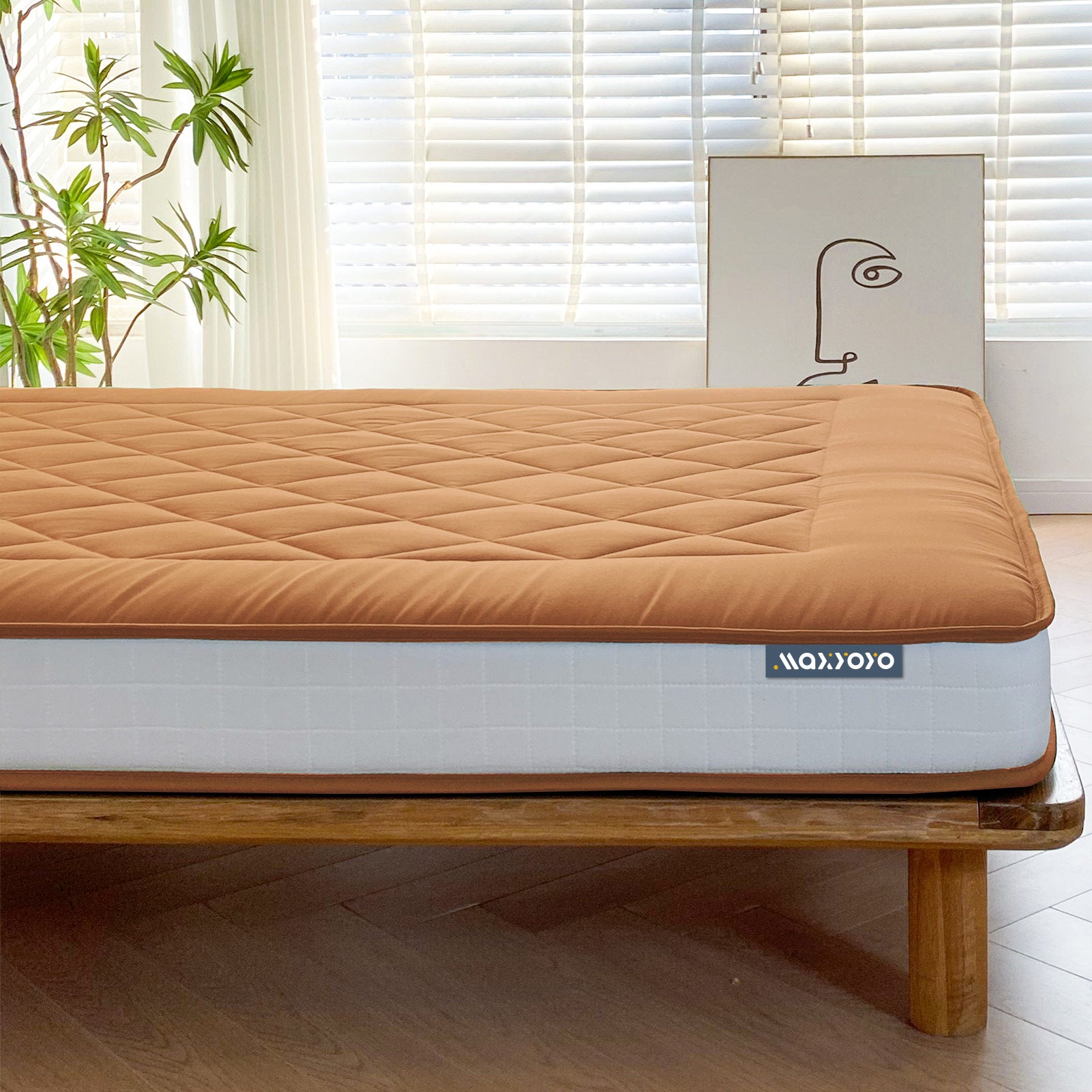 MAXYOYO 6-Inch Extra Thick Japanese Futon Mattress - Diamond Quilted Floor Bed for Bedroom, Guest Room & Small Spaces - Light Brown Comfort for Sleeping, Lounging & Meditation