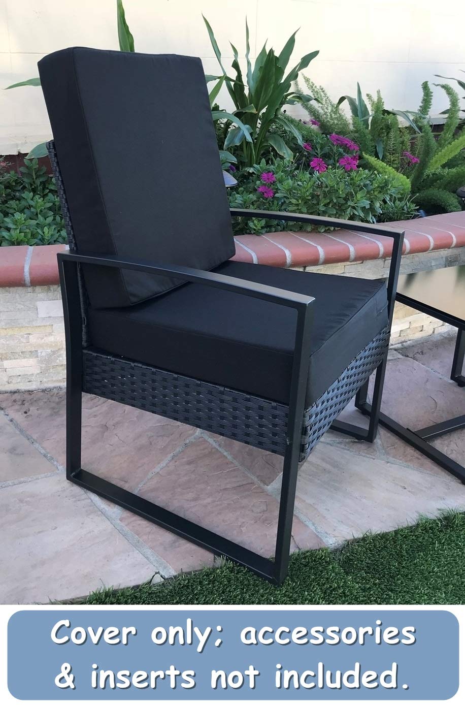Waterproof Outdoor Chair Cushion Covers - 22x14x4 Inch Black Patio Seat & Back Pillow Covers (Set of 2) - Weather Resistant for Garden, Deck, Poolside Furniture Protection