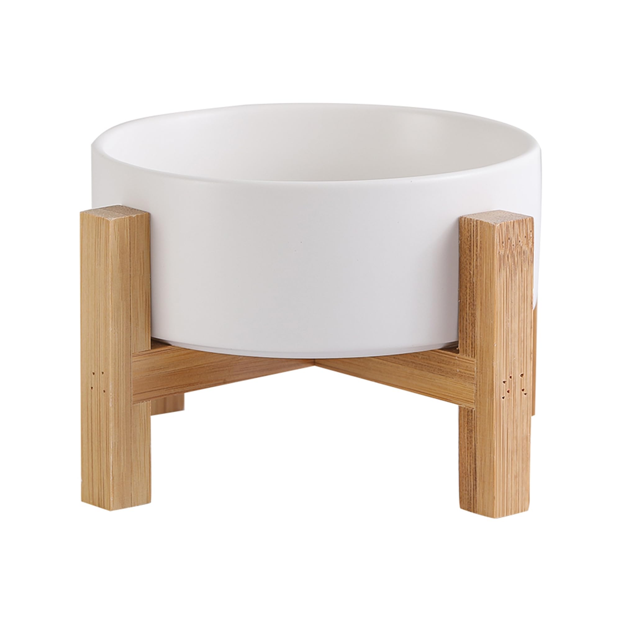 Premium Elevated Ceramic Cat Bowl with Bamboo Stand - Anti-Vomiting Raised Dog Dish for Puppies - 13.5oz/400ml White Pet Food Bowl - Stress-Free Feeding for Cats & Small Dogs - Perfect for Home, Kitchen or Pet Feeding Station