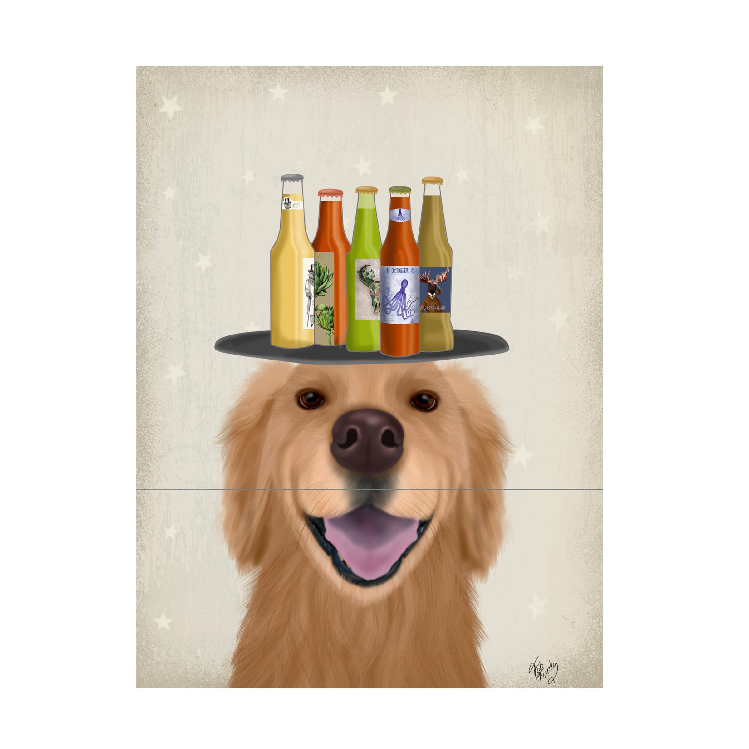 Golden Retriever Beer Lover Canvas Wall Art Print - Dog Lover Gift for Home Bar Decor - Funny Pet Portrait for Living Room, Man Cave & Pub