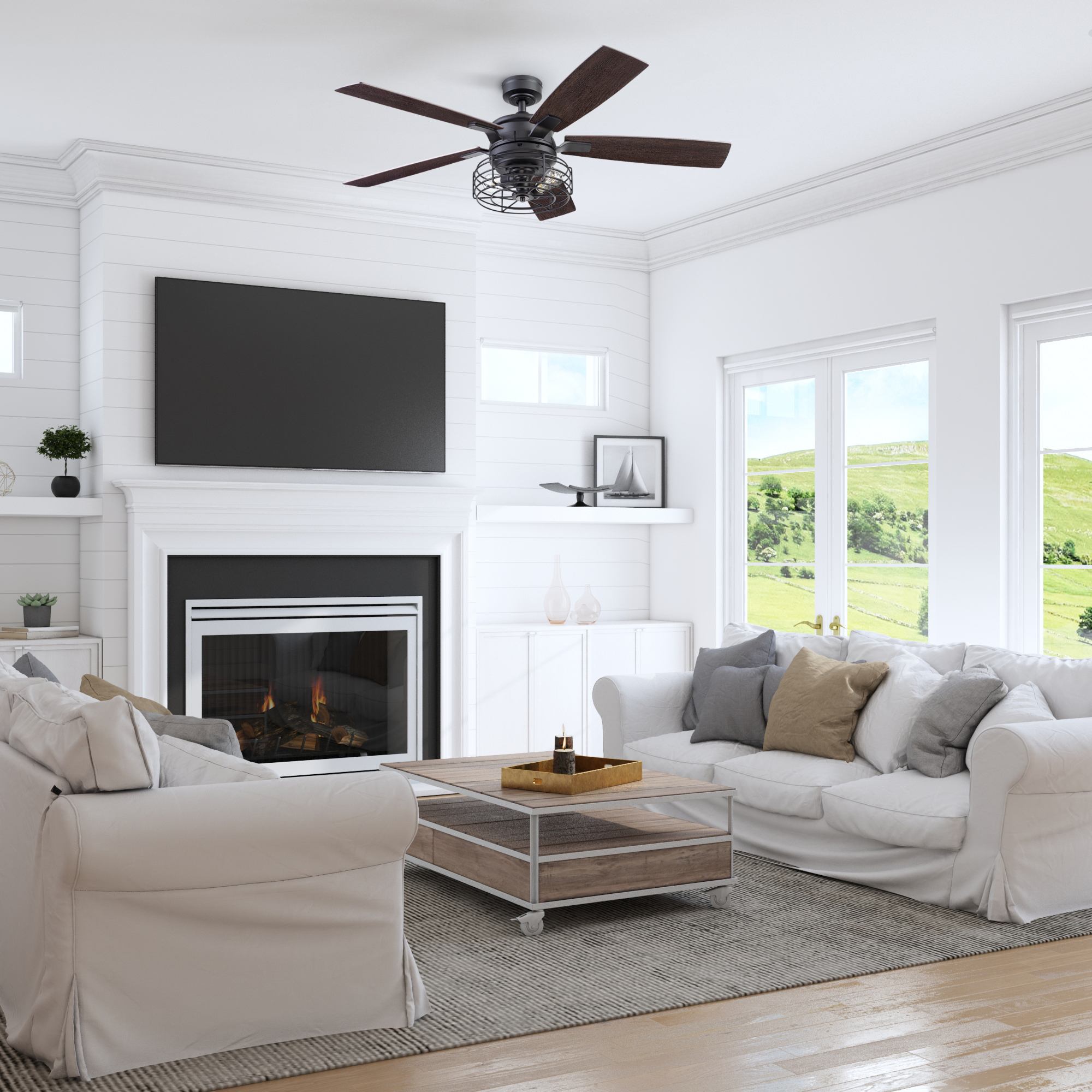 52 Inch Matte Black Remote Control Ceiling Fan with Light - Quiet, Energy Efficient - Perfect for Living Room, Bedroom, and Outdoor Spaces
