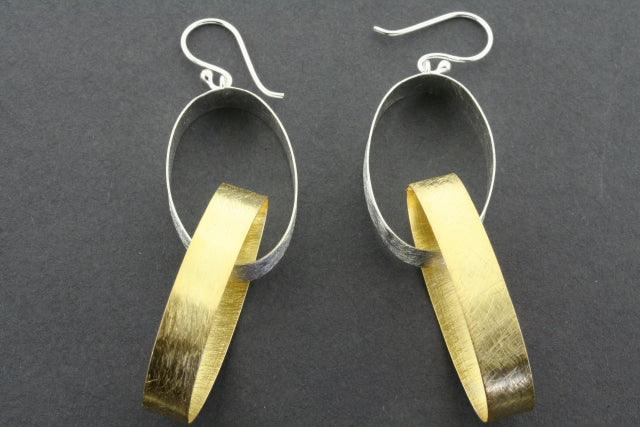 Double Oval Ribbon Earrings - Gold Plated Hoop Earrings for Women, Elegant Dangle Drop Jewelry for Party, Wedding & Everyday Wear