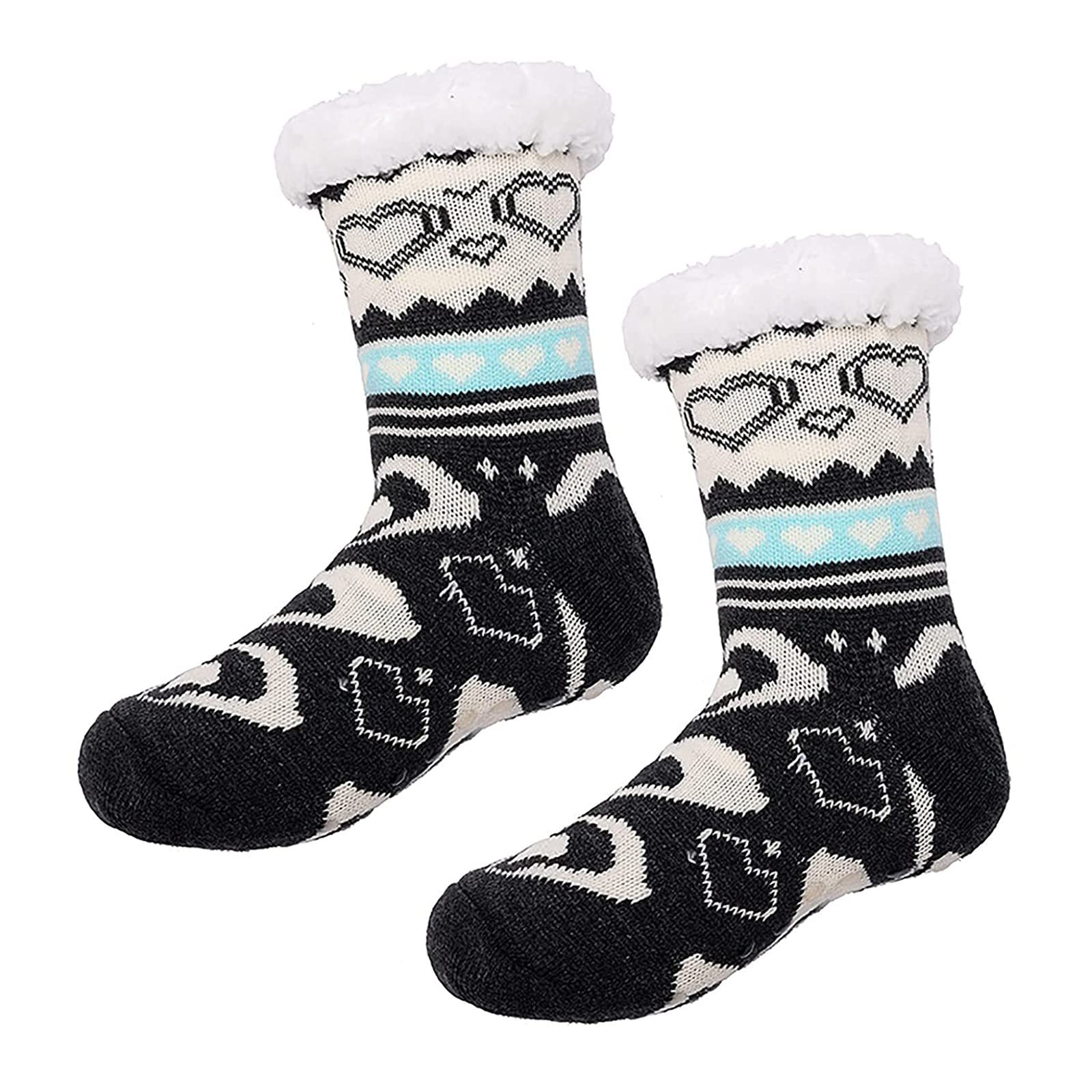 Cozy Women's Fuzzy Slipper Socks - Thick Fleece-Lined Winter Warm Socks with Non-Slip Grip for Christmas, Holiday & Home Wear - Perfect for Lounging, Gift Giving & Cold Weather Comfort
