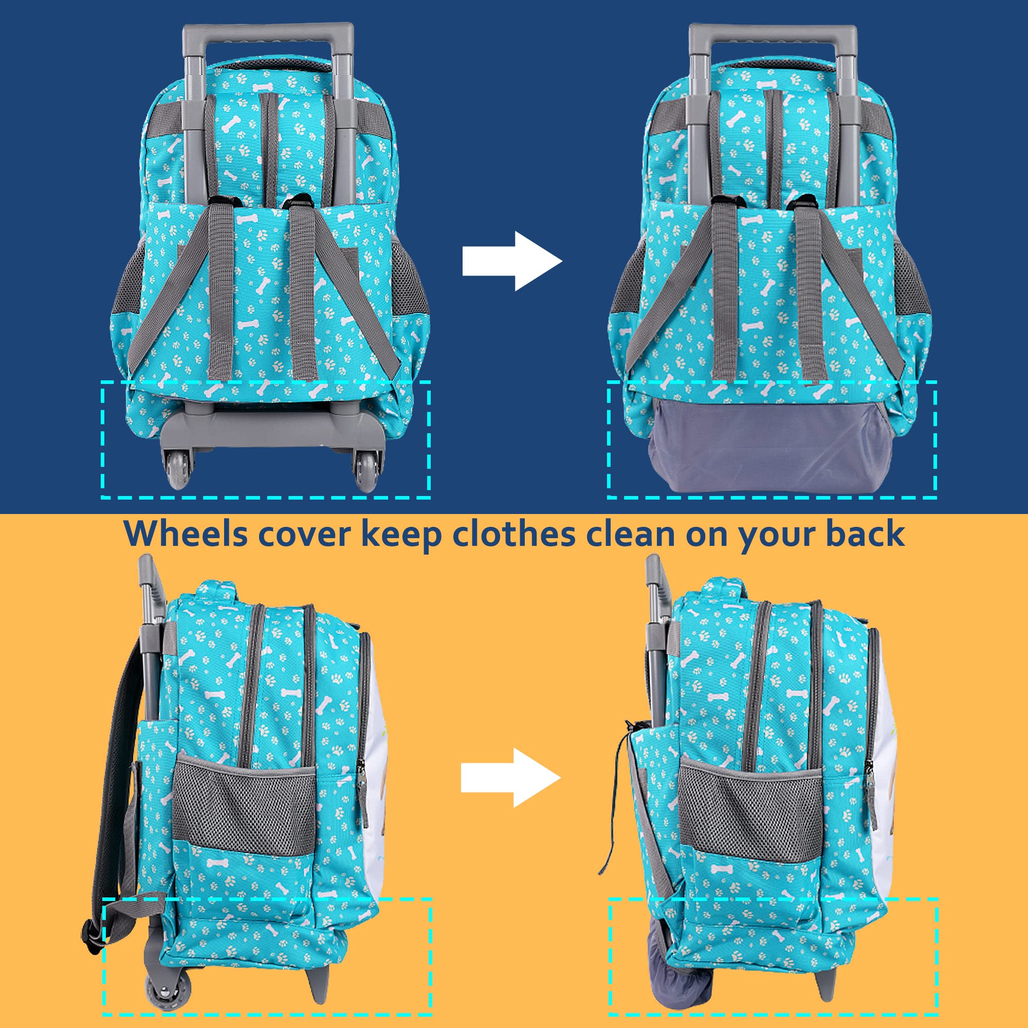 Seastig 18 Inch Rolling Backpack for Kids - Wheeled School Backpack with Double Handle & Matching Lunch Bag Set | Durable Roller Backpack for Boys & Girls | Perfect for School, Travel & Daily Commute