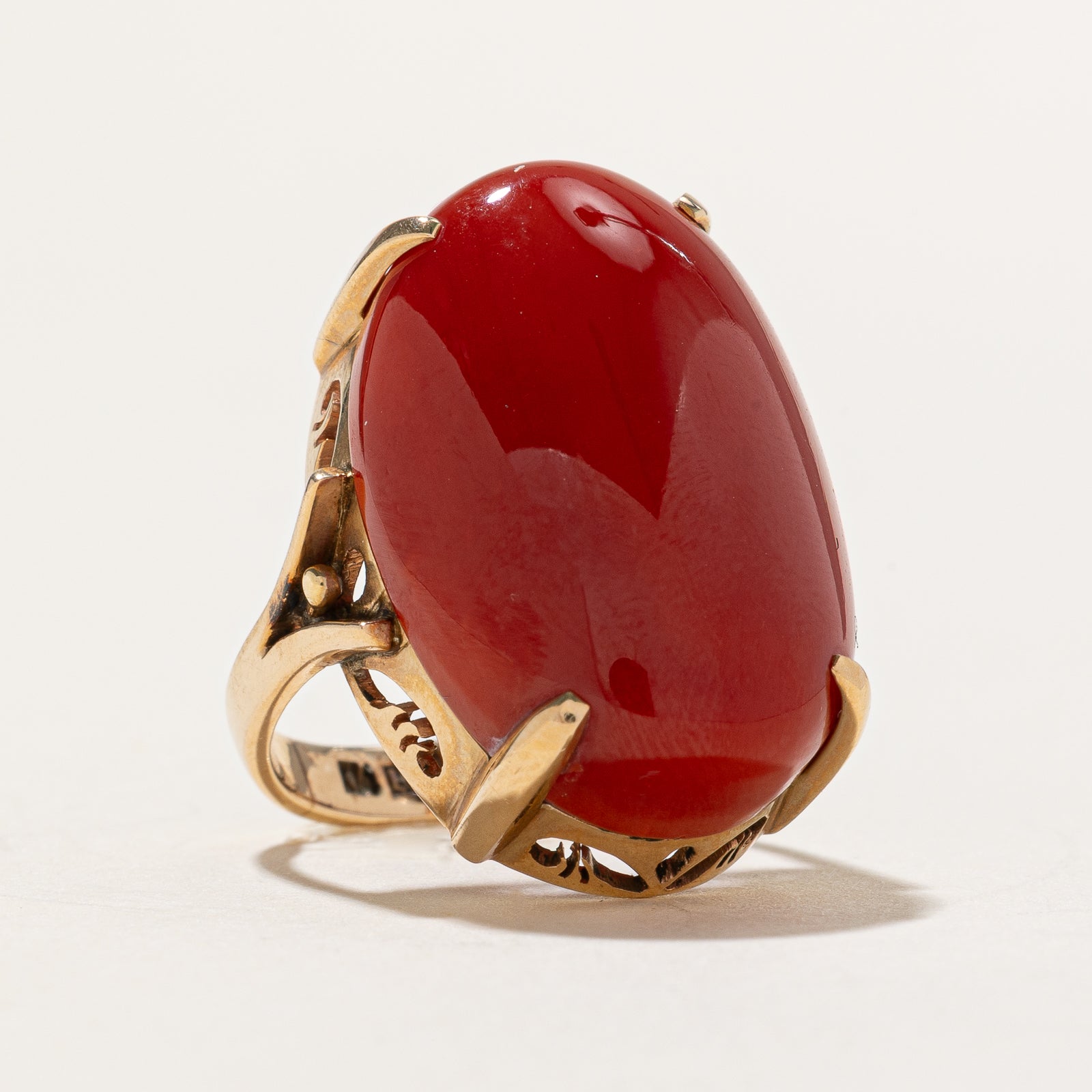 25.00ct Oval Cabochon Red Coral Cocktail Ring - Size 5 | Elegant Statement Jewelry for Parties, Weddings & Special Occasions