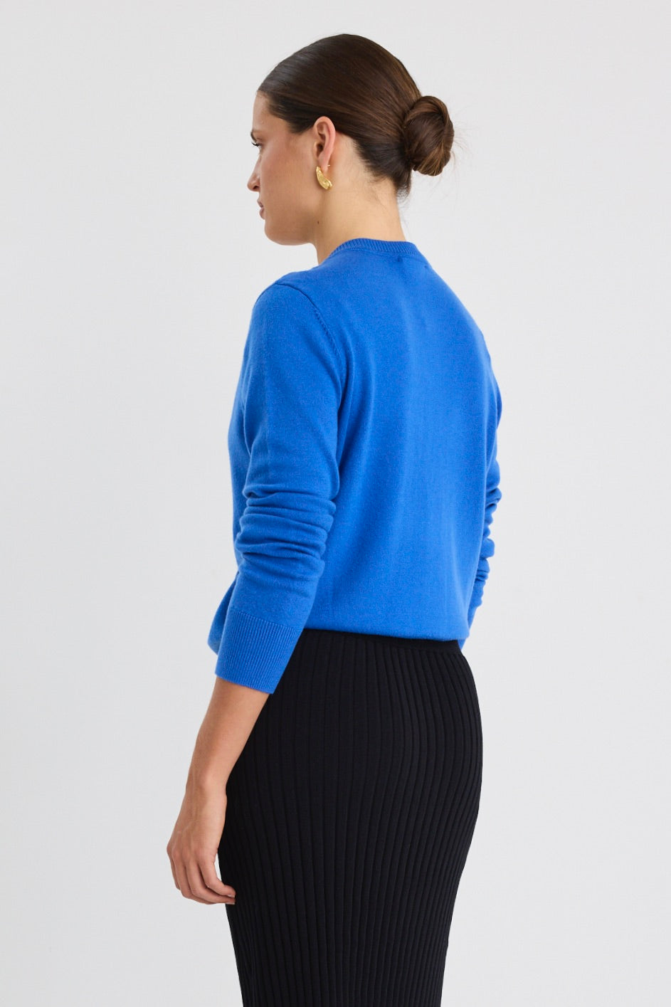 Premium Cobalt Blue Cashmere Blend Crewneck Cardigan for Women - Soft & Warm Winter Sweater for Office, Date Night & Holiday Outfits