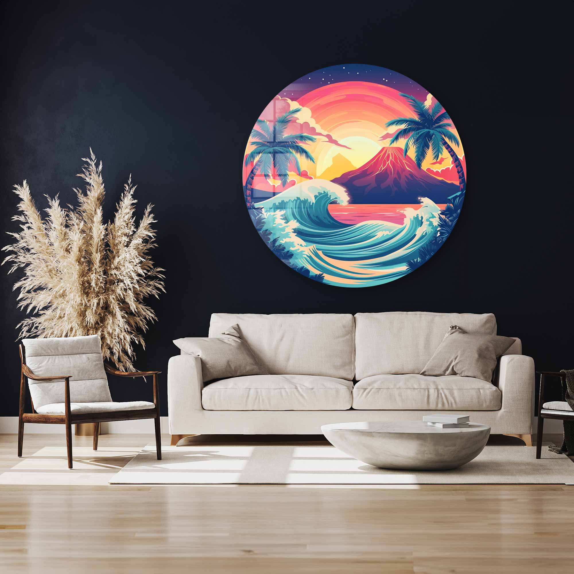 Stunning Sunset Rounded Glass Wall Art - Handmade Modern Home Decor for Living Room, Bedroom & Office - Perfect for Gifts & Interior Design