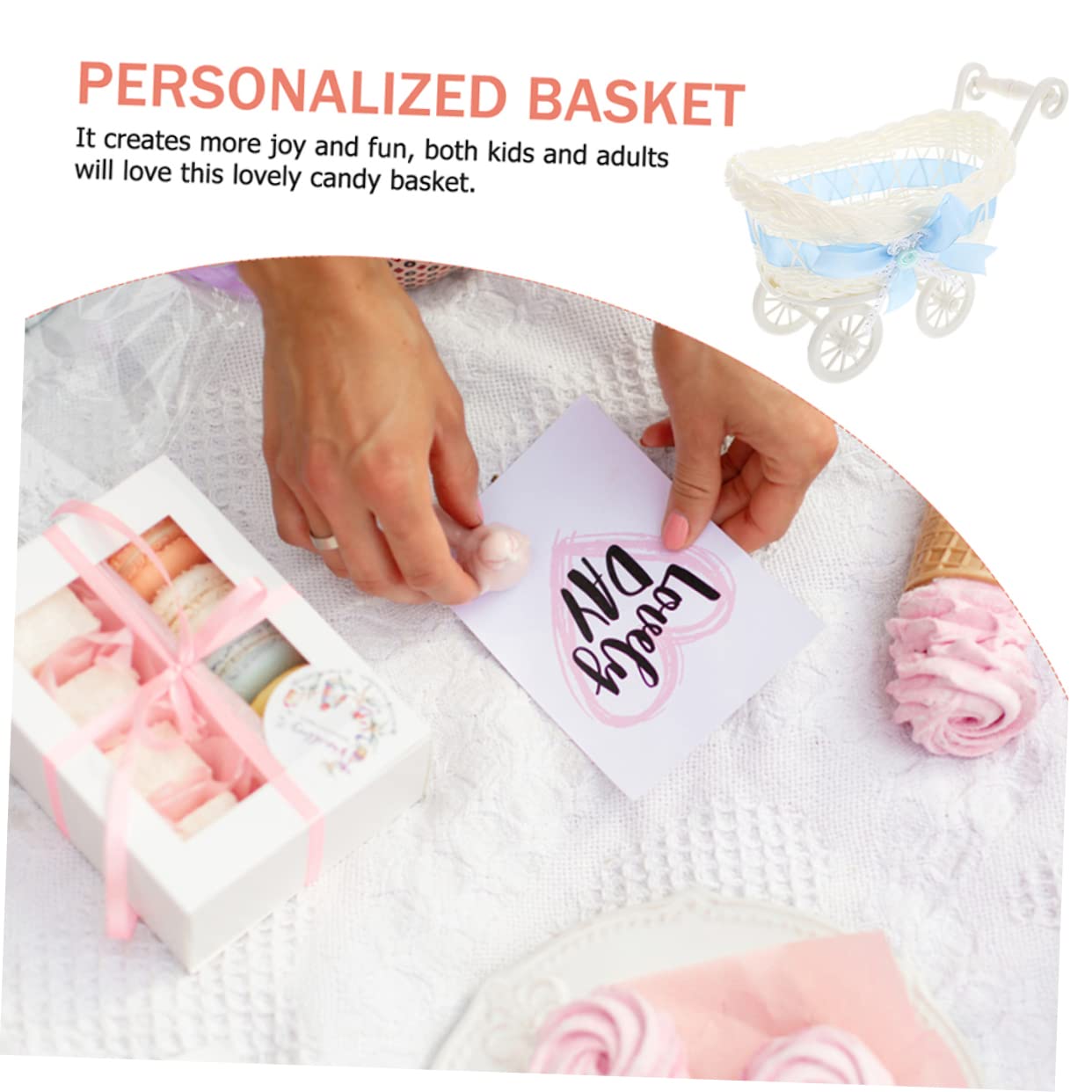 CRILSTYLEO 2-Pack Woven Mesh Storage Baskets - Trolley Shaped Baby Shower Candy Containers, Party Decorations & Favors for Home Organization, Nursery, Wedding, Birthday Celebrations