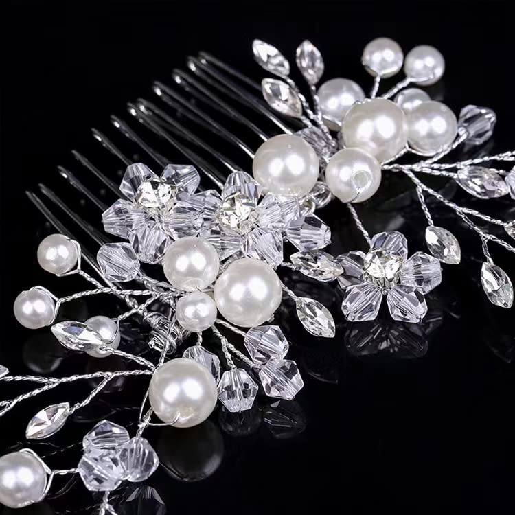 Lozadia Pearl Bridal Hair Clips - Silver Floral Side Hair Comb for Weddings, Prom & Parties | Elegant Hair Accessories for Brides, Bridesmaids, Women & Mothers | Perfect Mother's Day Gift & Special Occasion Hairpiece (Design4)