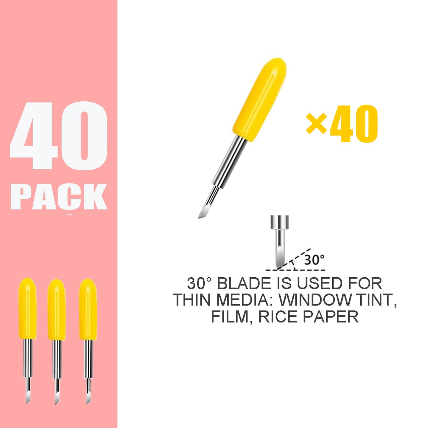 40-Pack THANMAO Fine Point Replacement Blades for Cricut Explore Air 2/Air 3/Maker/Maker 3 - 30 Degree Precision Cutting Blades (Yellow) - Perfect for DIY Crafts, Vinyl Cutting, and Paper Projects