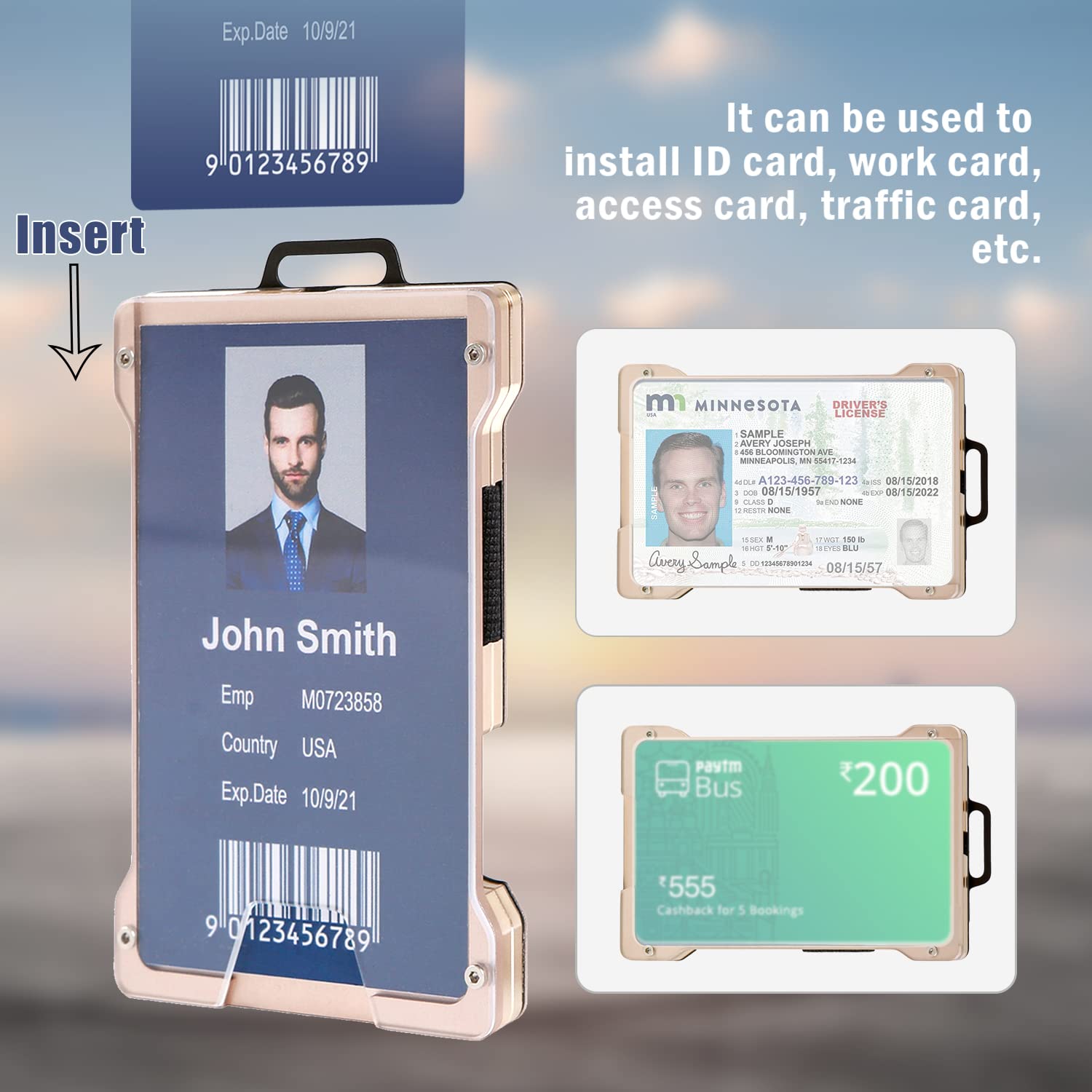 Slim RFID Blocking Minimalist Wallet for Men & Women - Carbon Fiber Credit Card Holder with Money Clip & Clear ID Window - Compact & Lightweight for Everyday Use, Travel, and Business (Desert Gold)