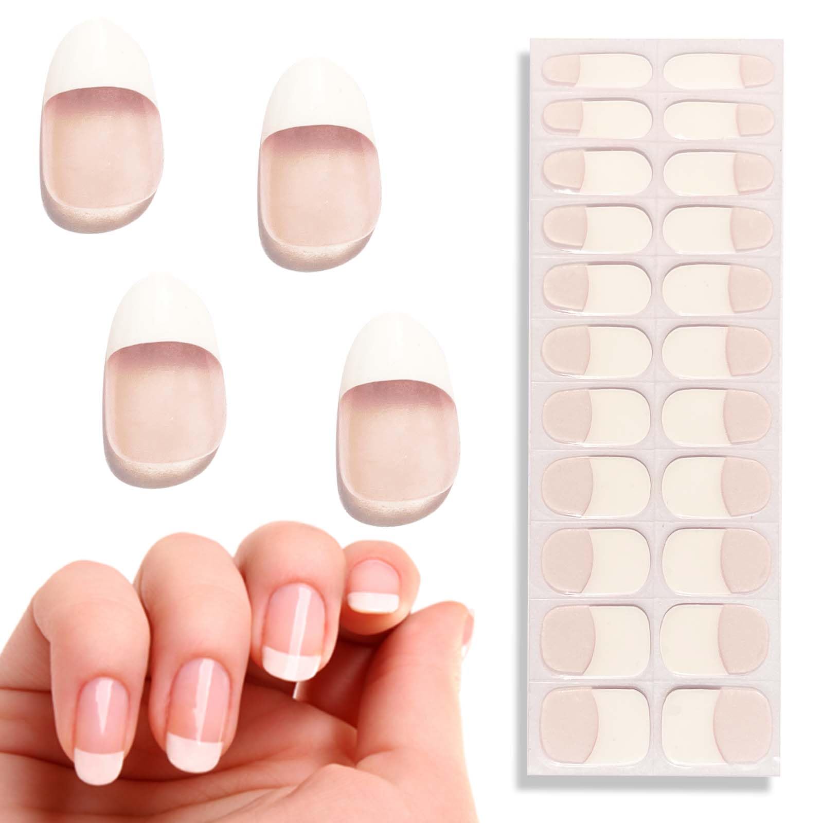 Semi-Cured Gel Nail Strips - 22 PCS French Nail Tips Kit with Long-Lasting Nail Art Designs | Easy Application Gel Polish Strips Compatible with UV/LED Lamps | Perfect for Home Manicures, Salon Nails & DIY Nail Art