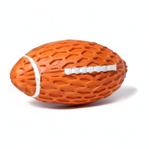 Durable Squeaky Rubber Dog Ball Toy - Floating Football Chew Toy for Aggressive Chewers, Interactive Training & Fetch Games (Orange) - Perfect for Outdoor Play, Pool Fun & Puppy Teething Relief