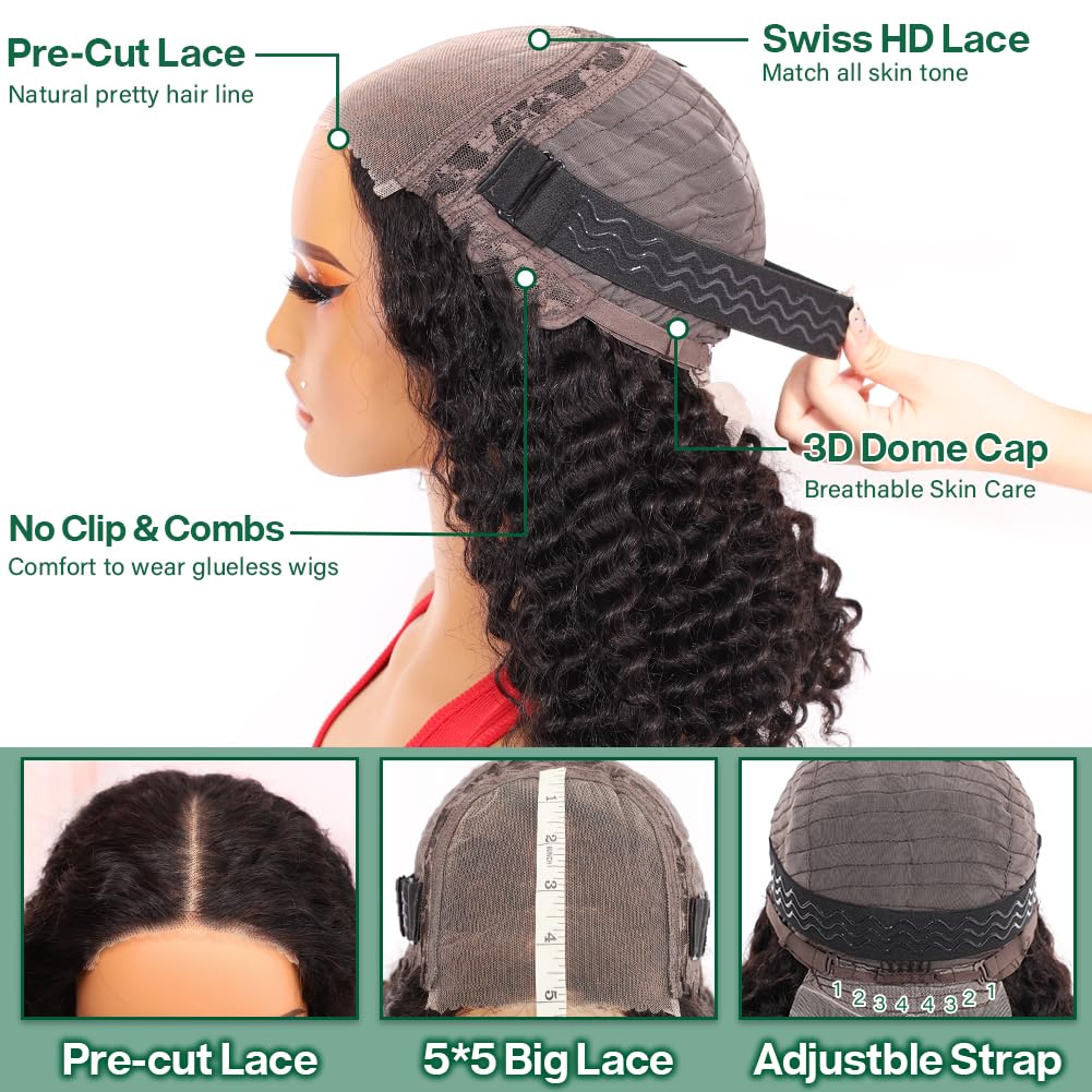 5x5 HD Lace Closure Curly Bob Wig - Glueless Human Hair with Pre Plucked & Pre Cut | Short Jerry Curl Wig 200 Density 14 Inch for Black Women | Perfect for Daily Wear, Parties & Protective Styling