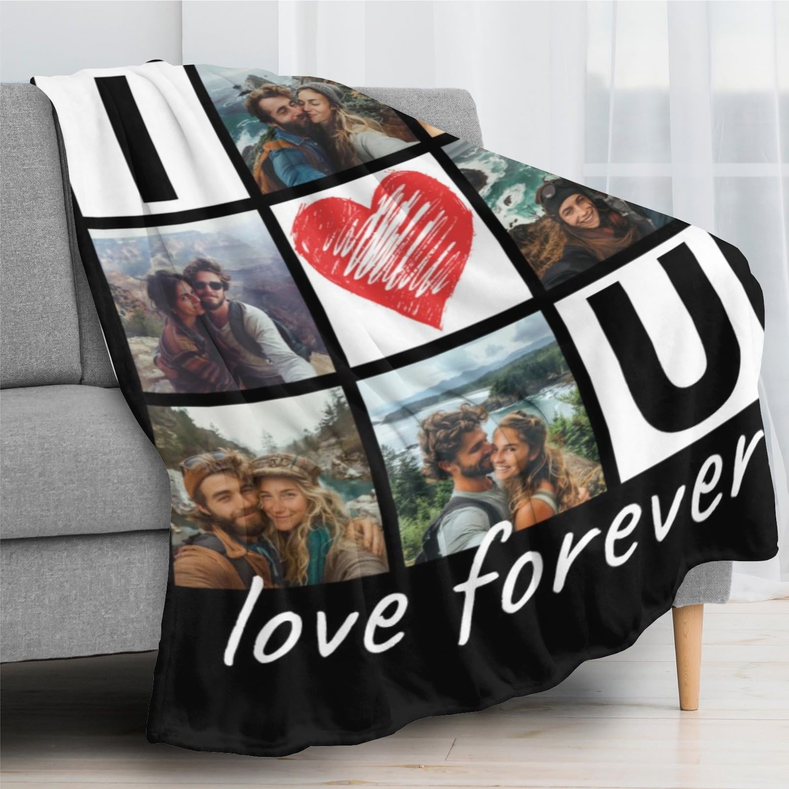 Custom Photo Blanket for Couples - Personalized Picture Throw Blanket Gift for Girlfriend, Boyfriend, Wife & Husband - Perfect for Anniversaries, Valentine's Day & Romantic Home Decor