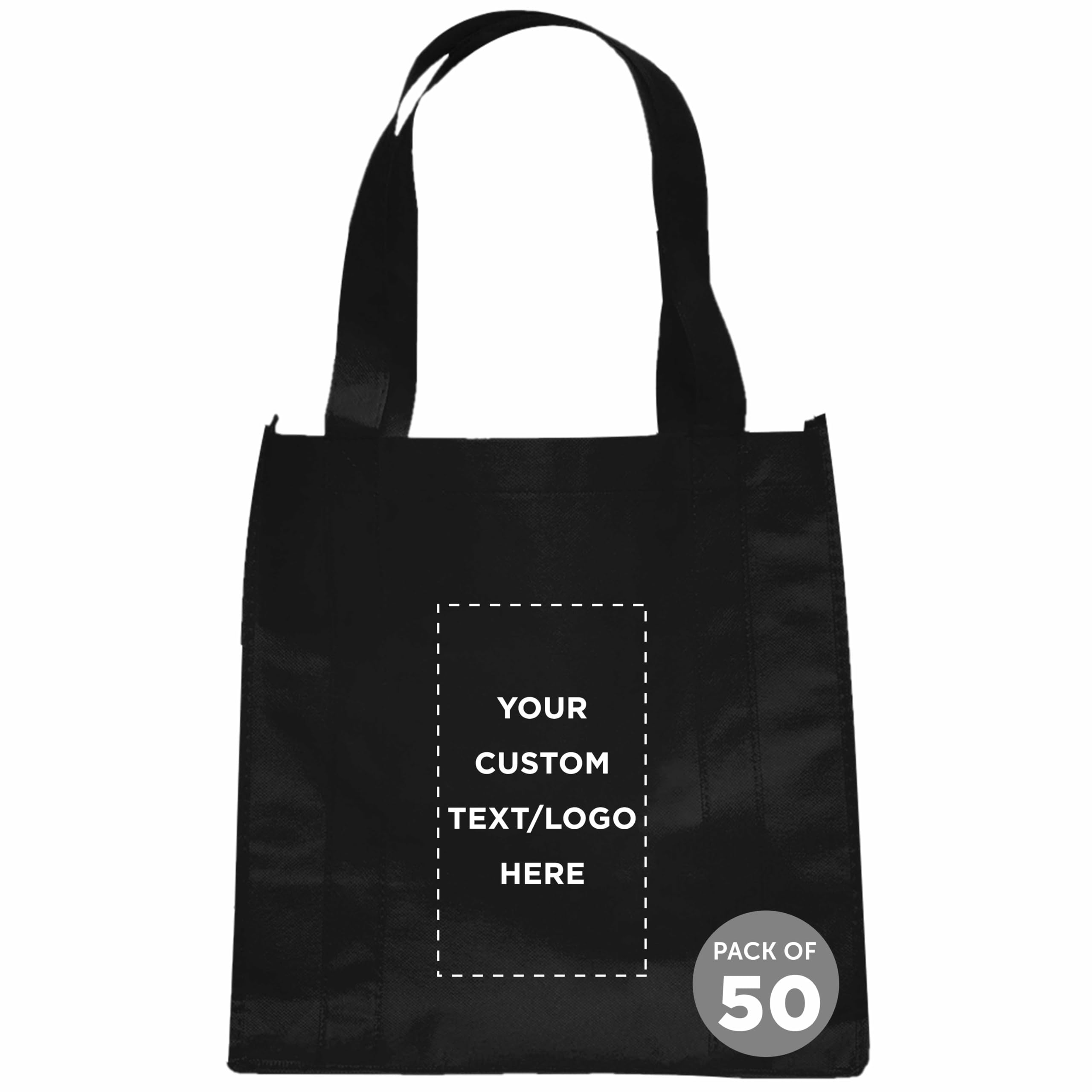 50 Pack Custom Reusable Grocery Tote Bags with Personalized Logo - Foldable Shopping Bags (12.625