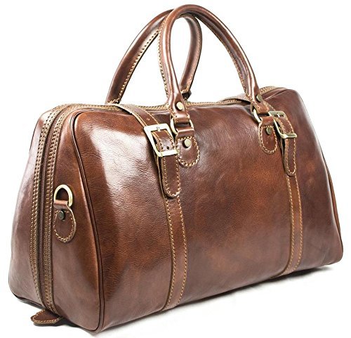 Genuine Italian Leather Travel Bag - Hand Luggage Carry On Holdall for Weekend & Overnight Trips - Unisex Brown Leather Duffle Bag (Small Size) - Perfect for Business Travel, Gym & Weekender Getaways