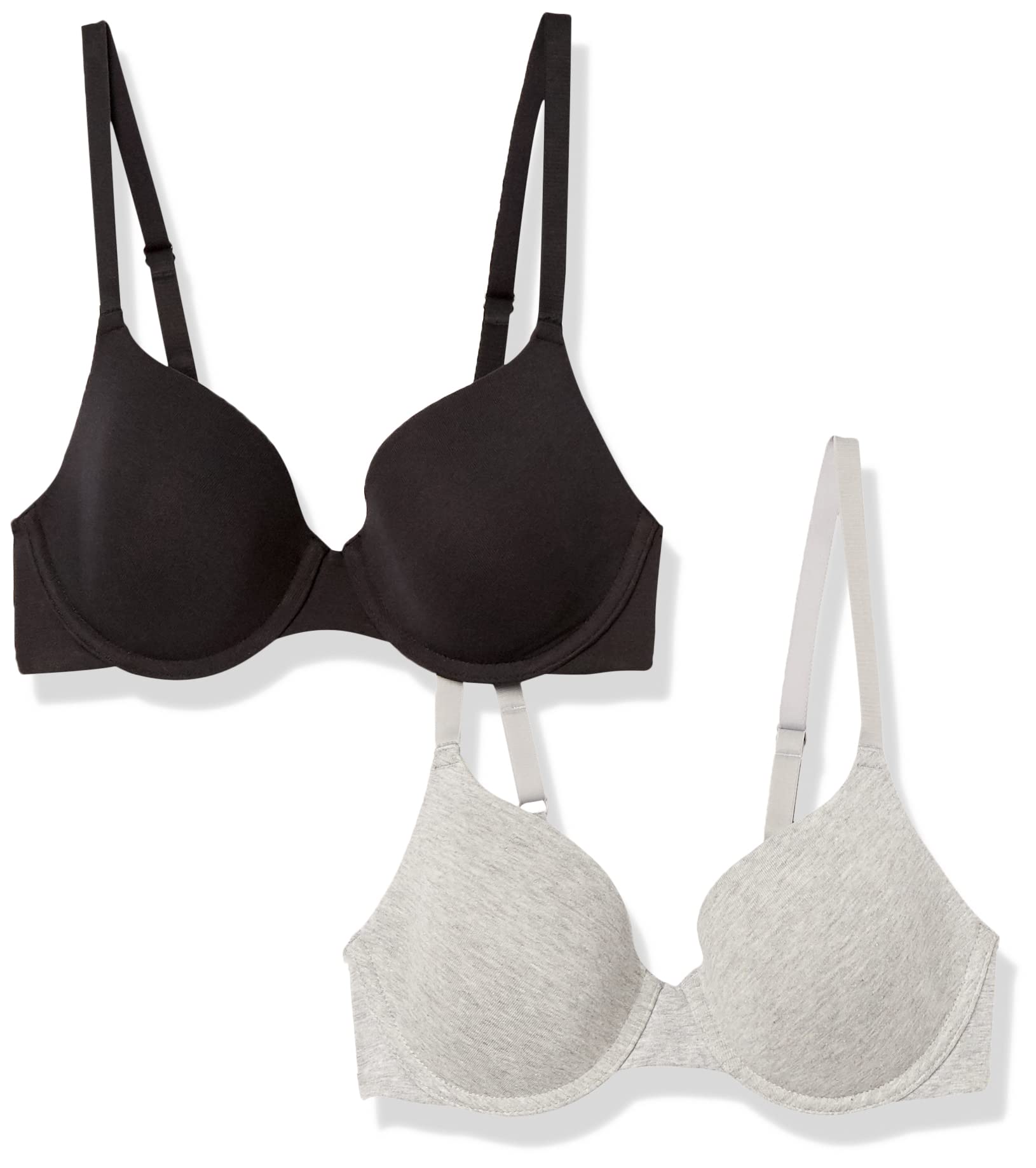 Amazon Essentials Women's Comfortable Underwire T-Shirt Bras 2-Pack - Perfect for Everyday Wear, Workouts, and Layering Under Clothes