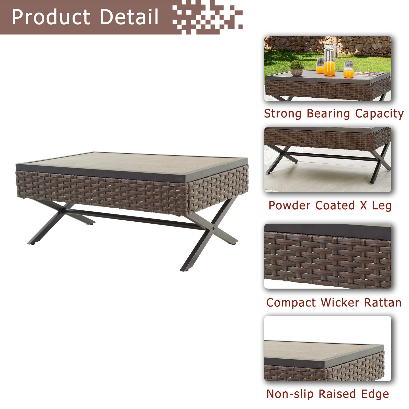 11-Piece Outdoor Patio Furniture Set - All-Weather Brown Rattan Sectional Sofa with Grey Cushions & X-Shaped Metal Legs - Perfect for Garden, Backyard, Poolside & Balcony Relaxation