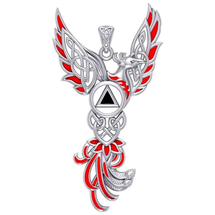 Celtic Phoenix Recovery Silver Pendant with Enamel and Black Onyx AA Symbol TPD5874 - Elegant Jewelry for Sobriety & 12-Step Programs, Perfect Gift for Addiction Recovery & Spiritual Healing