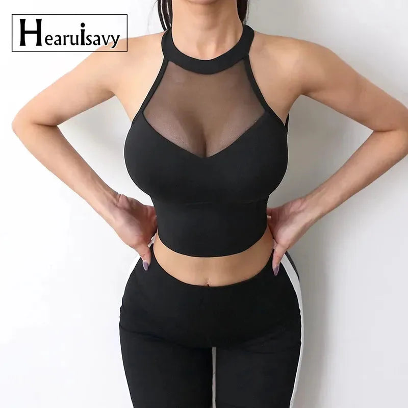 Women's Mesh Patchwork Sports Bra - Breathable Running Fitness Vest for Gym, Workout & Yoga | High-Performance Sportswear Crop Top | Perfect for Summer, Activewear & Athleisure