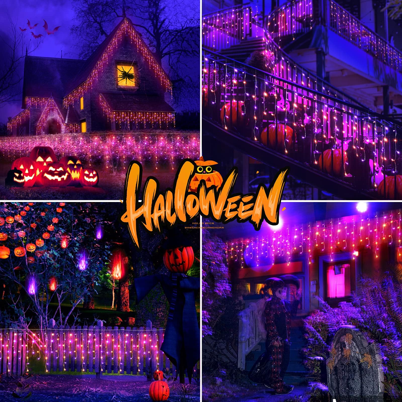 JXLEDAYY 65 FT 640 LED Halloween String Lights - Outdoor Waterproof Fairy Lights with 8 Modes & Memory Timer - Orange and Purple Holiday Decor for Halloween, Christmas, Wedding, Party, Garden, and Patio