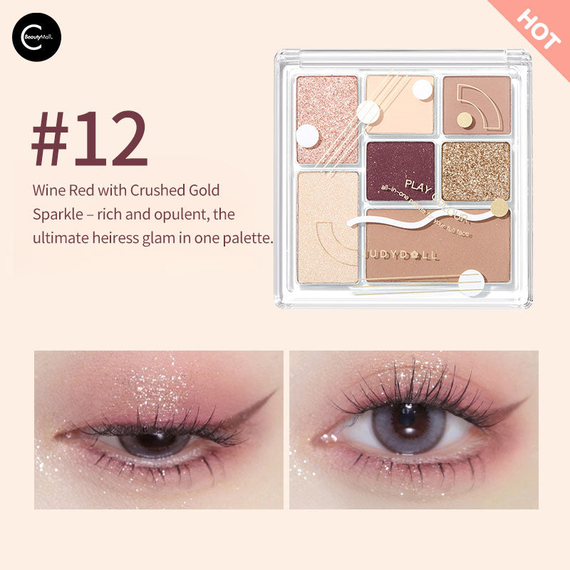 Judydoll Tangram Fun Eyeshadow Palette - 9 Vibrant Matte & Shimmer Colors for Everyday & Party Makeup | Perfect for Professional & DIY Looks