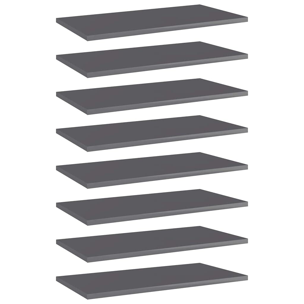 8-Piece High Gloss Gray Bookshelf Replacement Panels - Floating Shelves for Book Storage & Display - Durable Bookcase Organizer for Home, Office & Retail Use