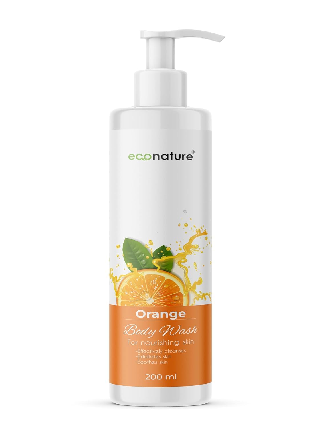 Econature Luxury Bath & Shower Gel for Women & Men - Moisturizing Body Wash with Orange Scent, 200ml - Perfect for Spa, Relaxation & Daily Skincare Routine