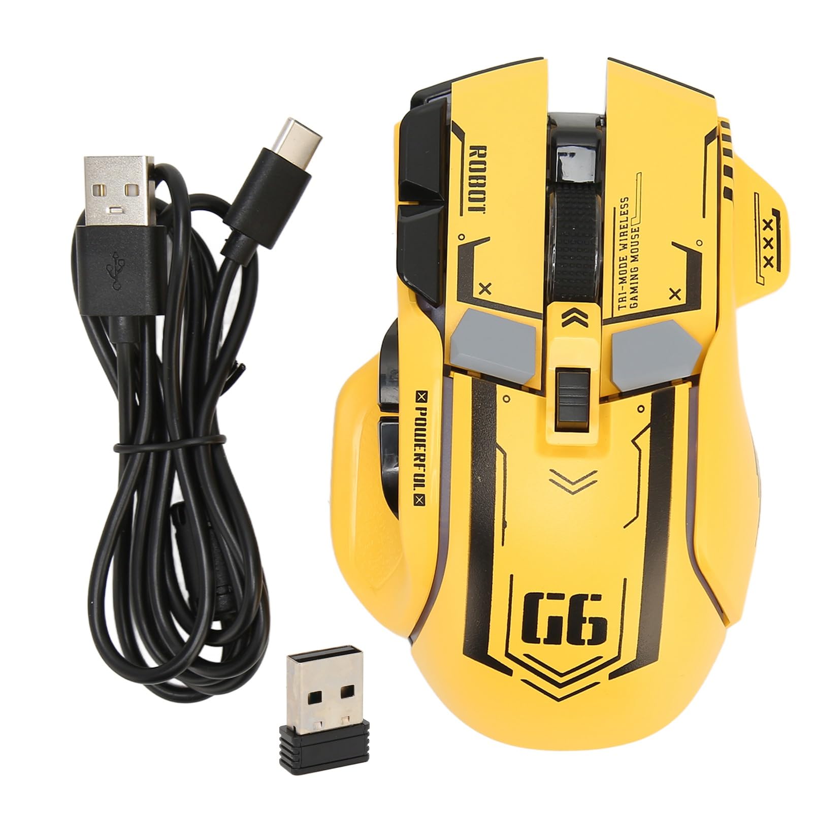 Wireless Gaming Mouse 2.4G Wired Bluetooth 3-in-1 RGB Mouse with 11 Color Lights & 5 Adjustable DPI - Compatible with Windows Android iOS (Yellow) - Perfect for PC Gaming, Office Work & Mobile Gaming