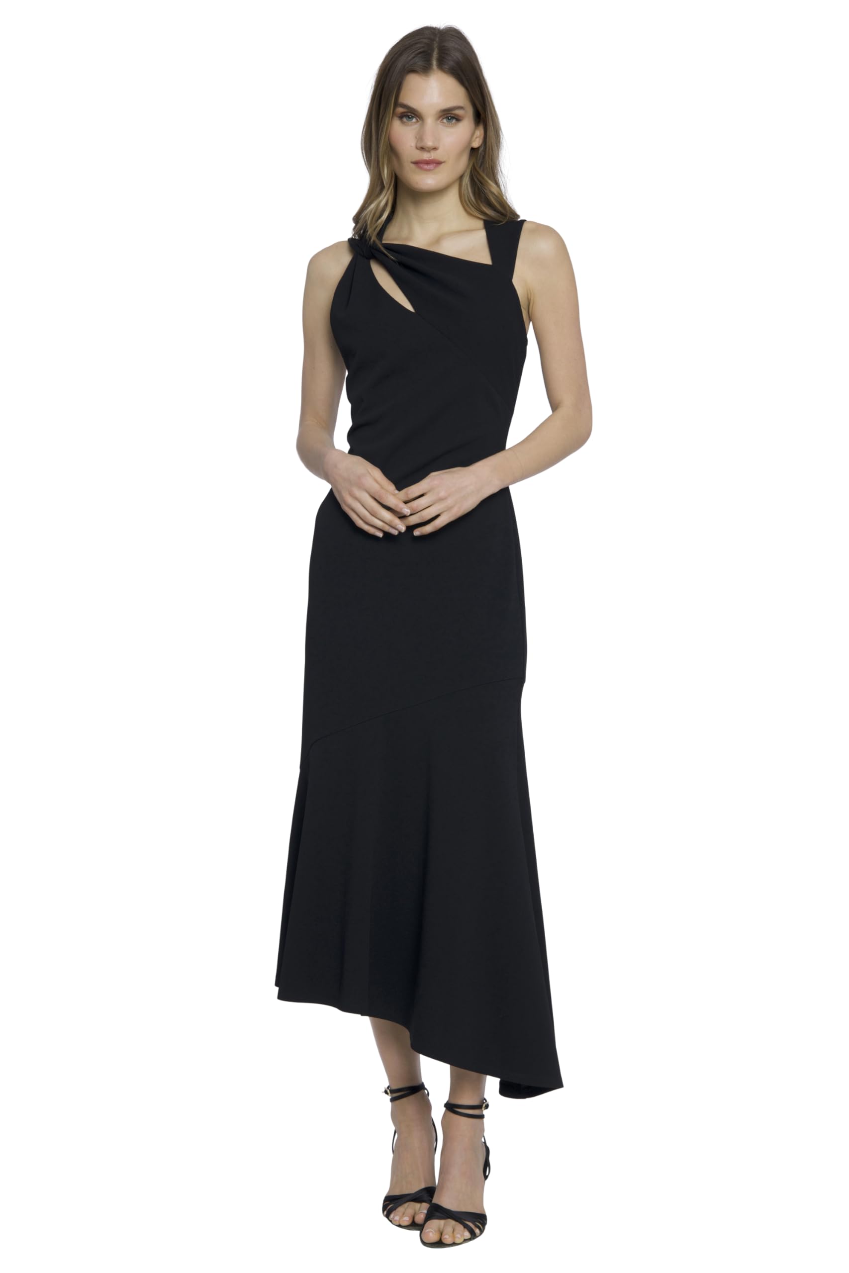 Donna Morgan Women's Asymmetrical Midi Cocktail Dress - Sleeveless Wedding Guest Dress for Parties, Bridal Showers & Special Occasions