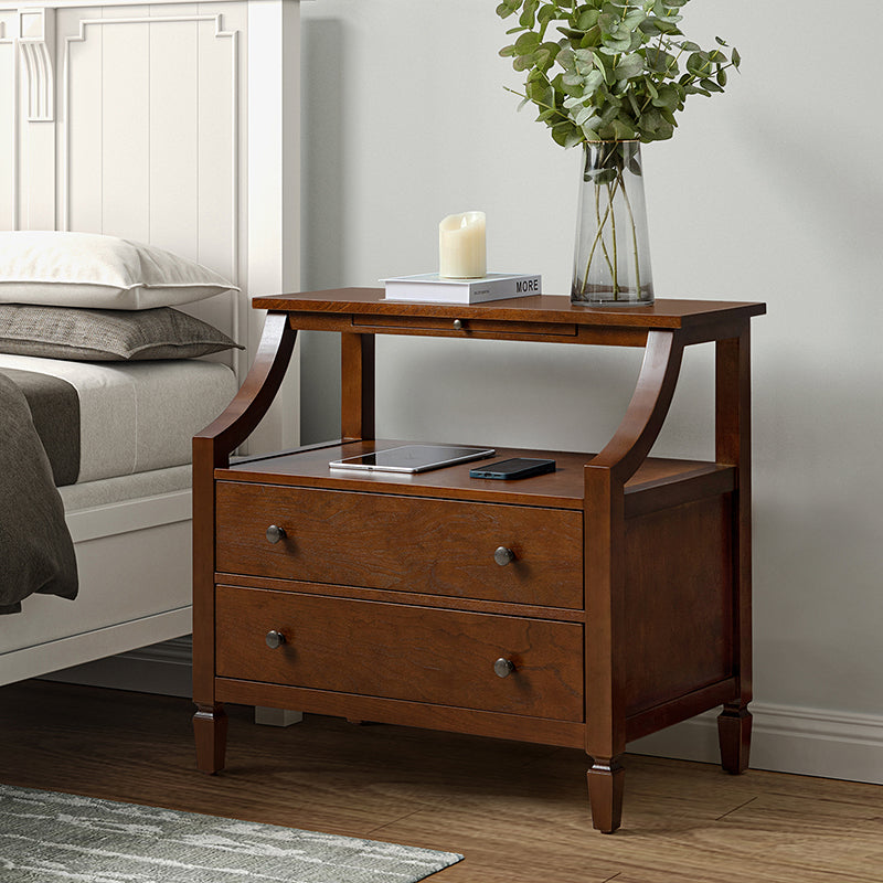 Grace 2-Drawer Nightstand with USB Charging Ports & Power Outlets - Modern Bedside Table for Bedroom, Living Room & Office Use