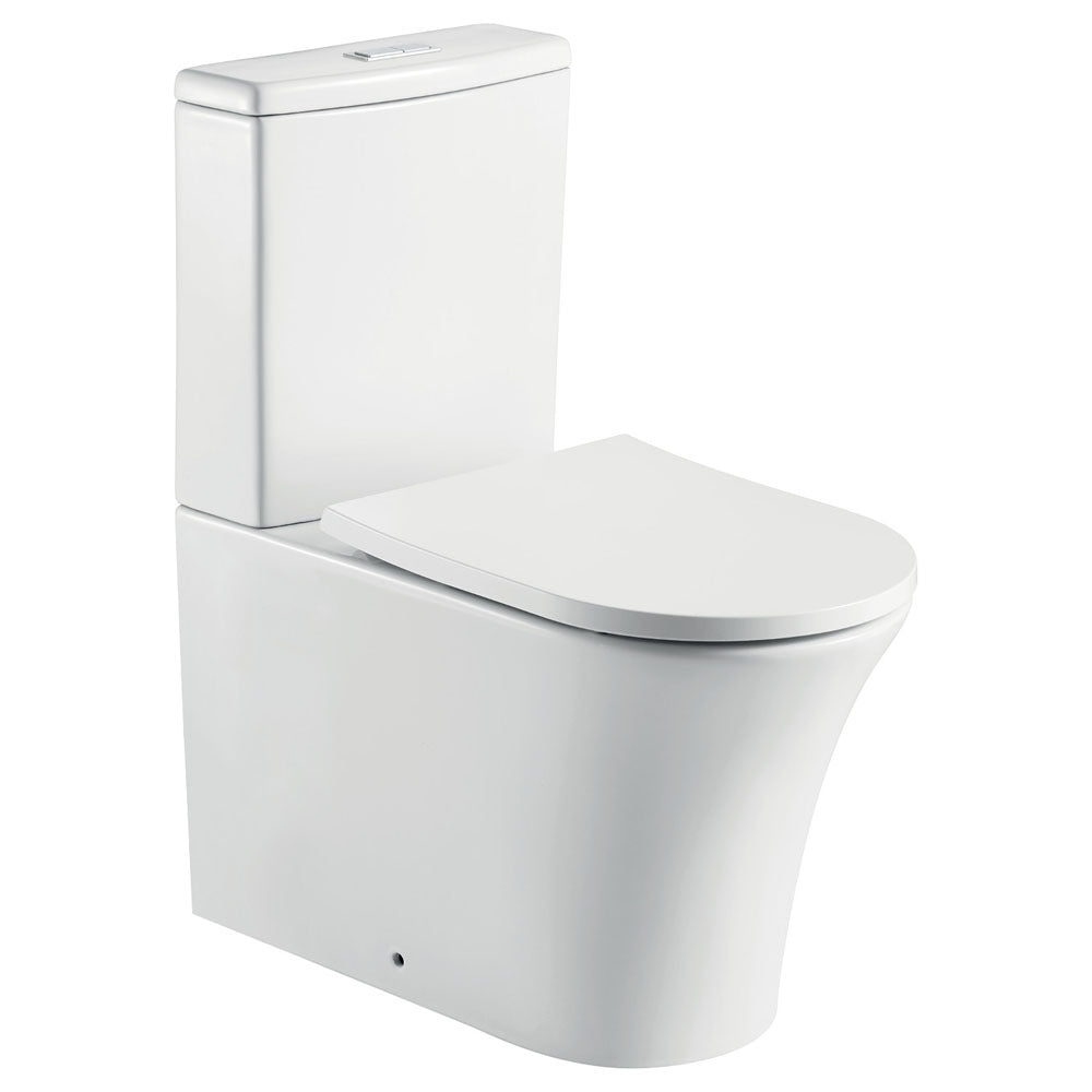 Fienza Chloe Back-to-Wall Toilet Suite - Modern One-Piece Elongated Toilet with Soft-Close Seat, Perfect for Small Bathrooms & Powder Rooms (White)