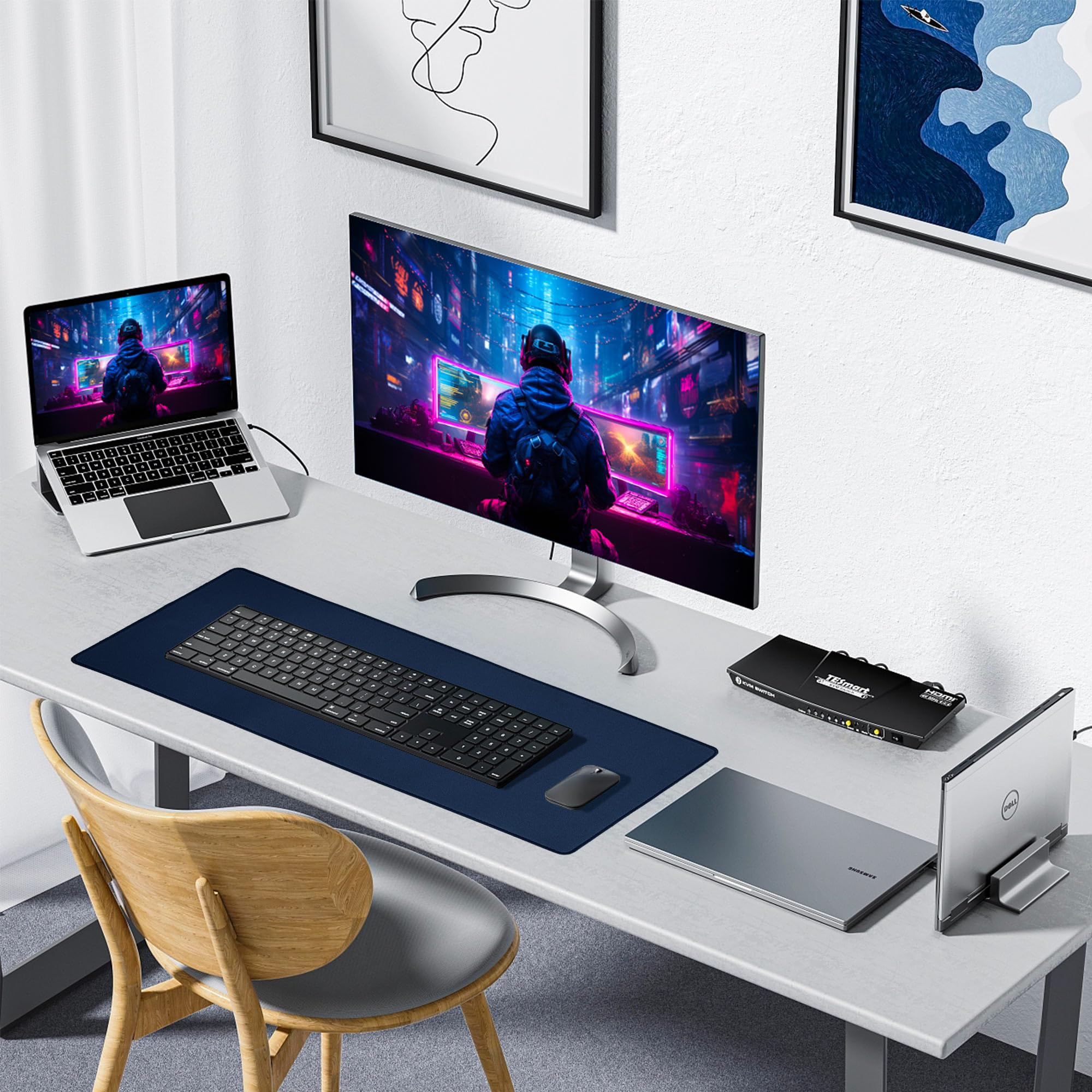 ALOANES Waterproof Mouse Pad with Durable Stitched Edge - Extra Large Gaming Keyboard Mat, Non-Slip Rubber Base Desk Pad for PC, Laptop, Office & Home Use - Dark Blue Extended Mousepad (31.5